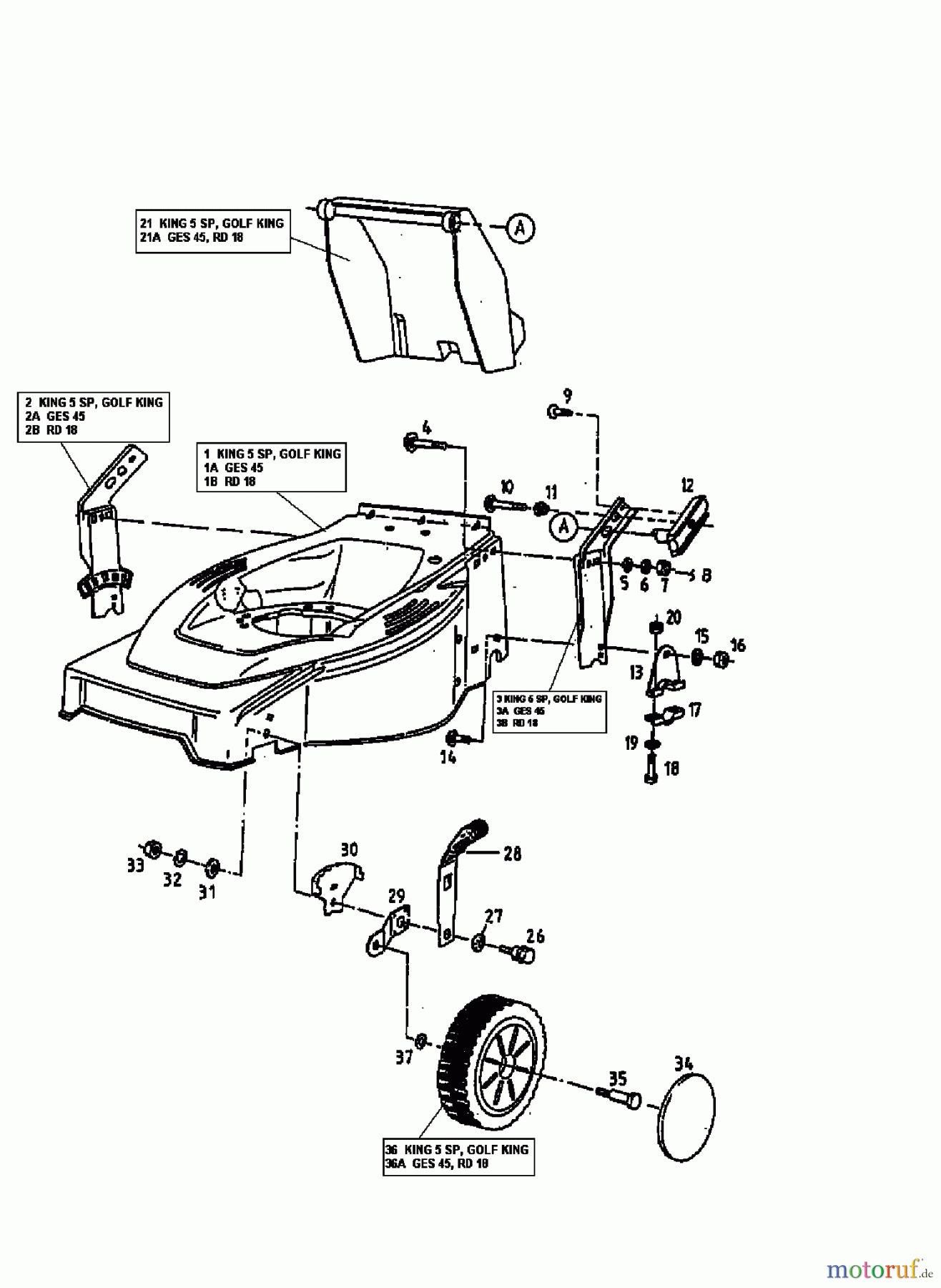 MTD Petrol mower self propelled GES 45 12B-T02Z678  (1999) Height adjustment, Wheels