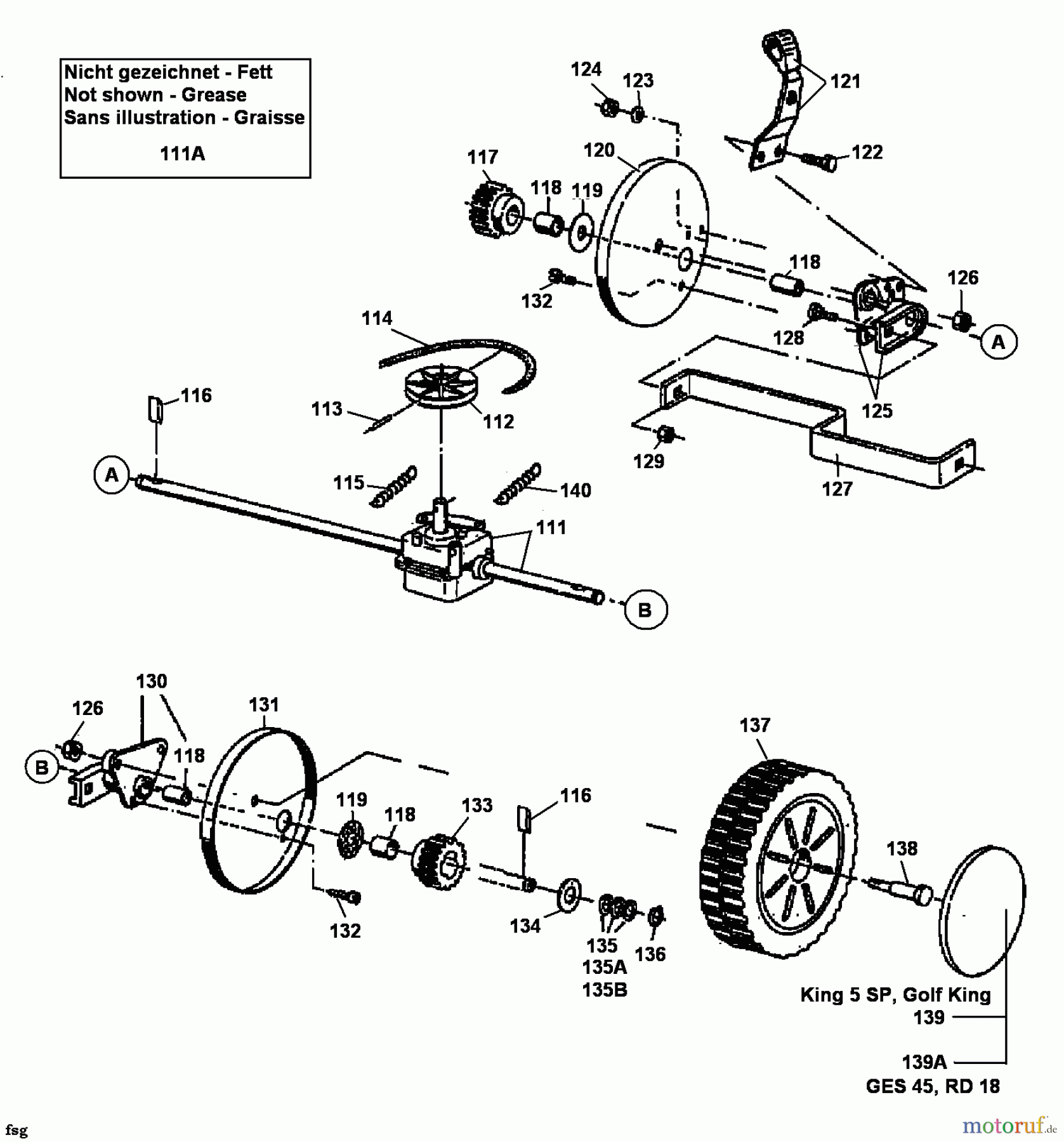  MTD Petrol mower self propelled GES 45 12B-T02Z678  (1999) Gearbox, Wheels