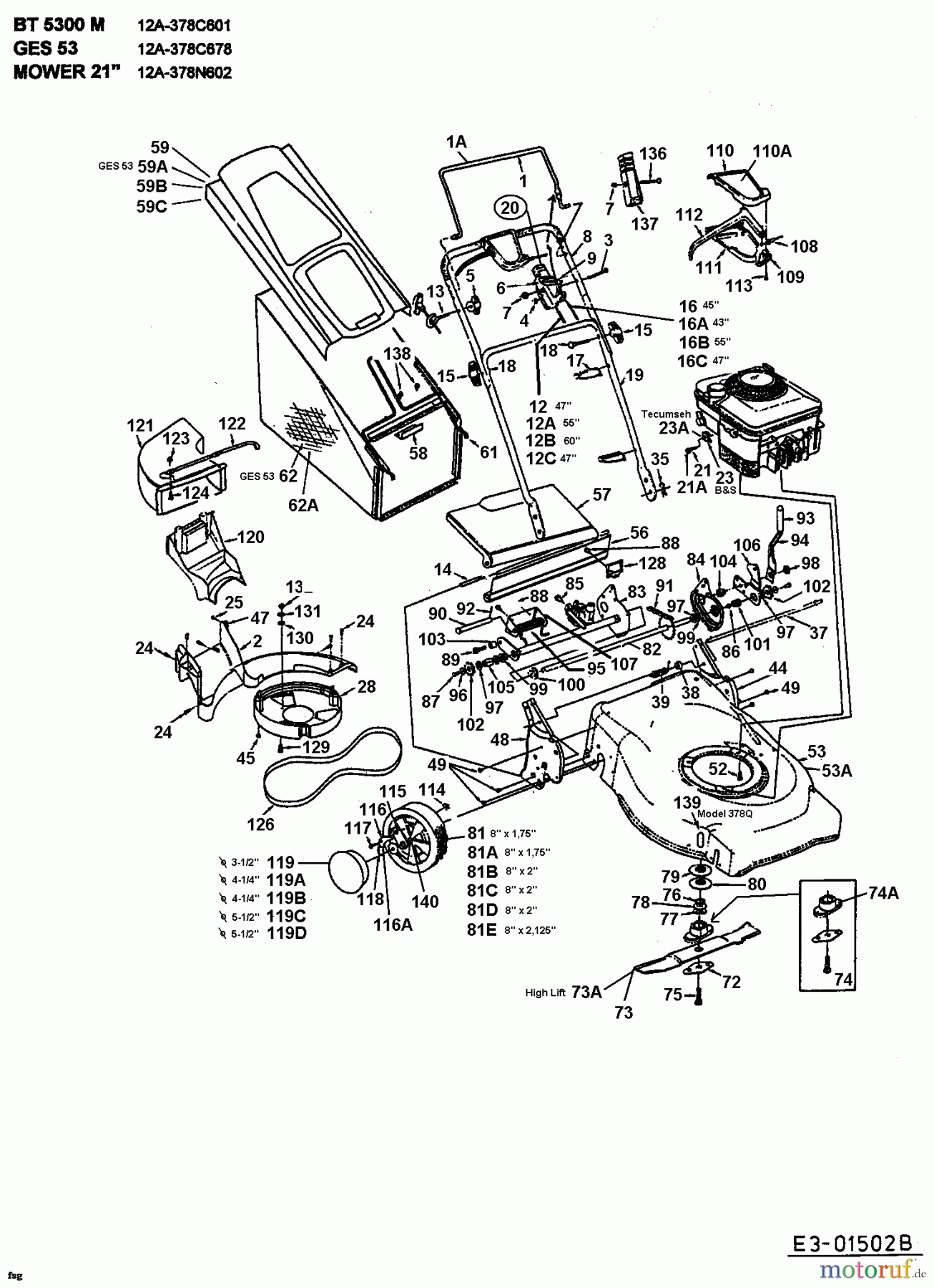  MTD Petrol mower self propelled GES 53 12A-378C678  (1998) Basic machine