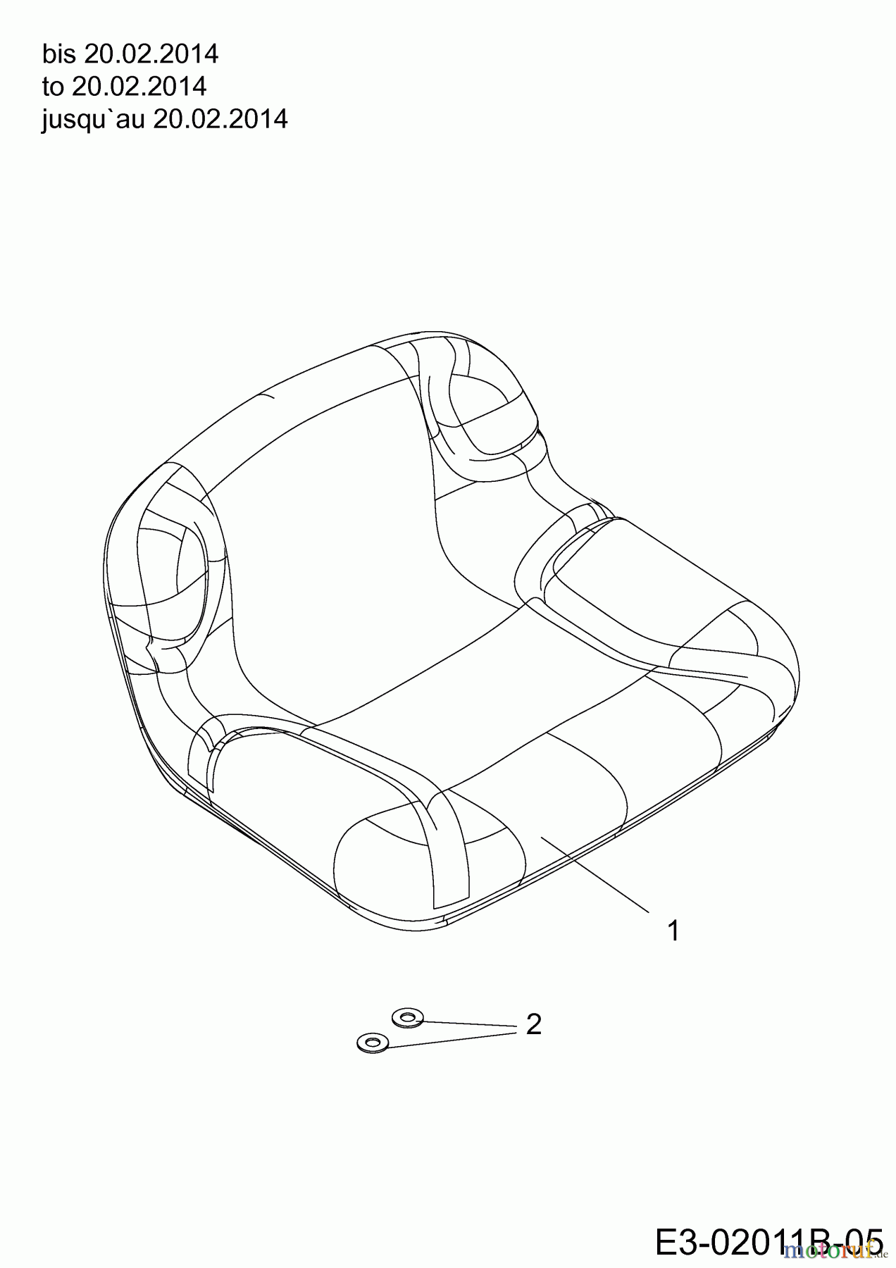  MTD Lawn tractors DL 96 H 13H2795F676  (2014) Seat to 20.02.2014