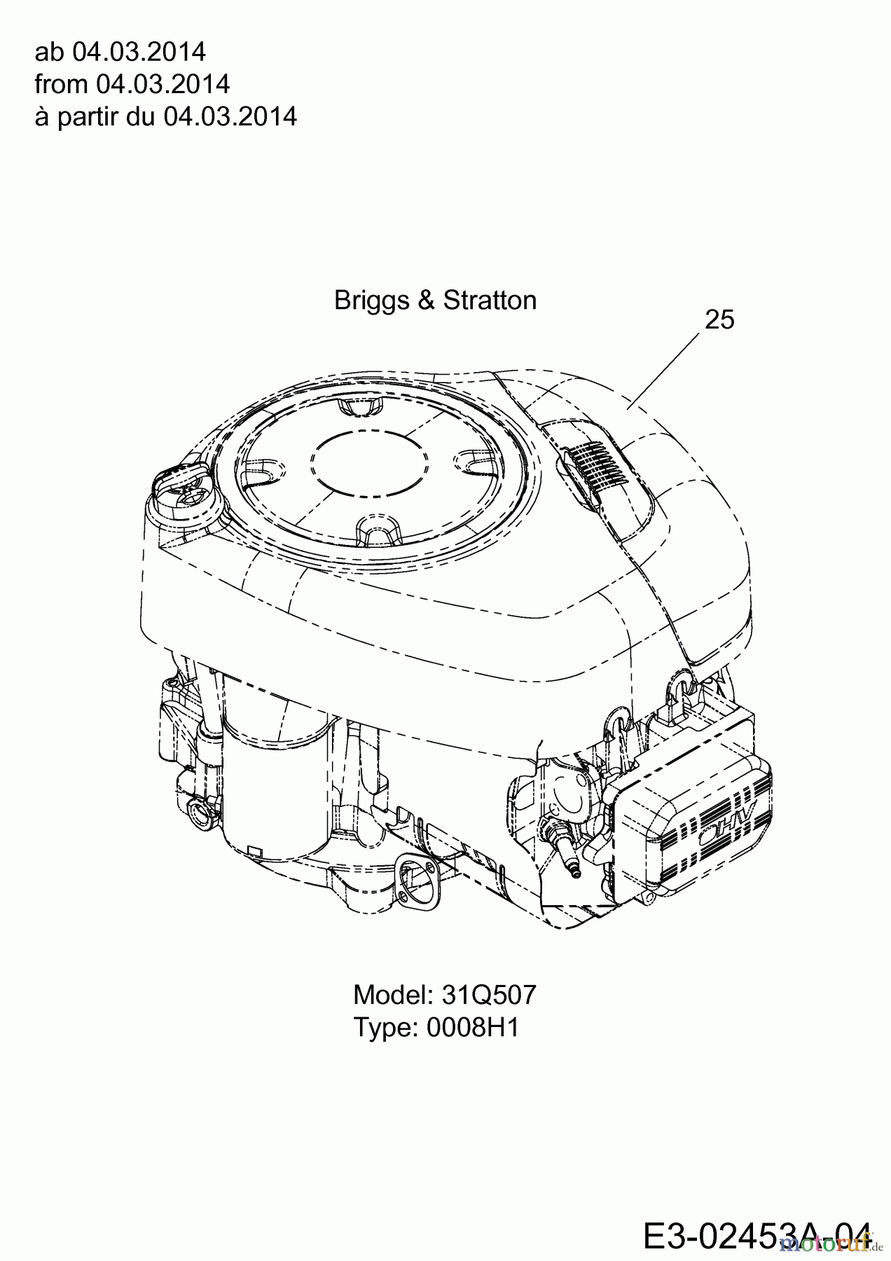  MTD Lawn tractors LTEX 96 T 13HM76KF682  (2014) Engine Briggs & Stratton from 04.03.2014