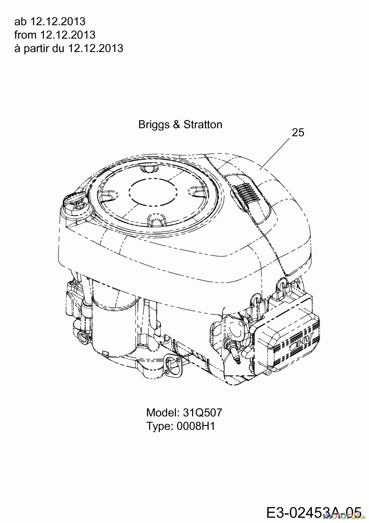  MTD Lawn tractors LTEX 96 T 13GM76KF682  (2014) Engine Briggs & Stratton from 12.12.2013