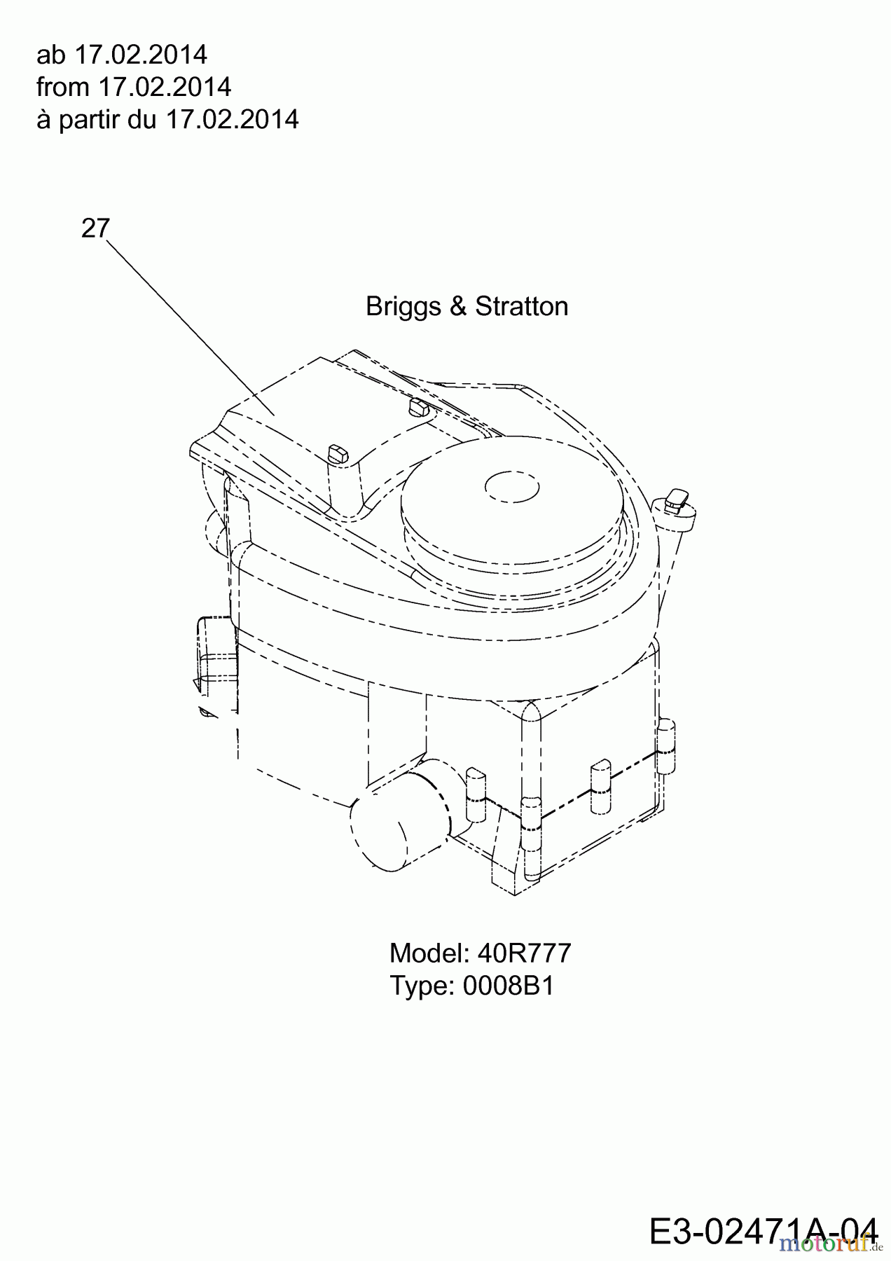  MTD Lawn tractors Optima LN 200 H 13HT71KN678N  (2014) Engine Briggs & Stratton from 17.02.2014