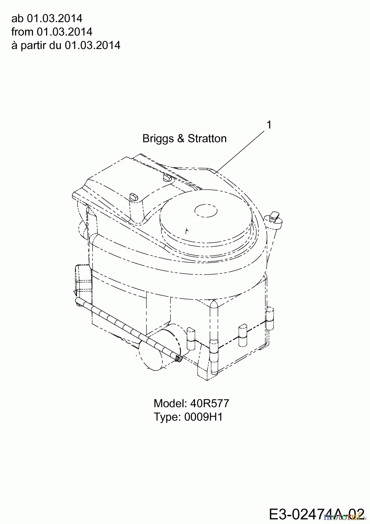  Wolf-Garten Lawn tractors Blue Power 92.160 H 13HT71RE650  (2014) Engine Briggs & Stratton from 01.03.2014