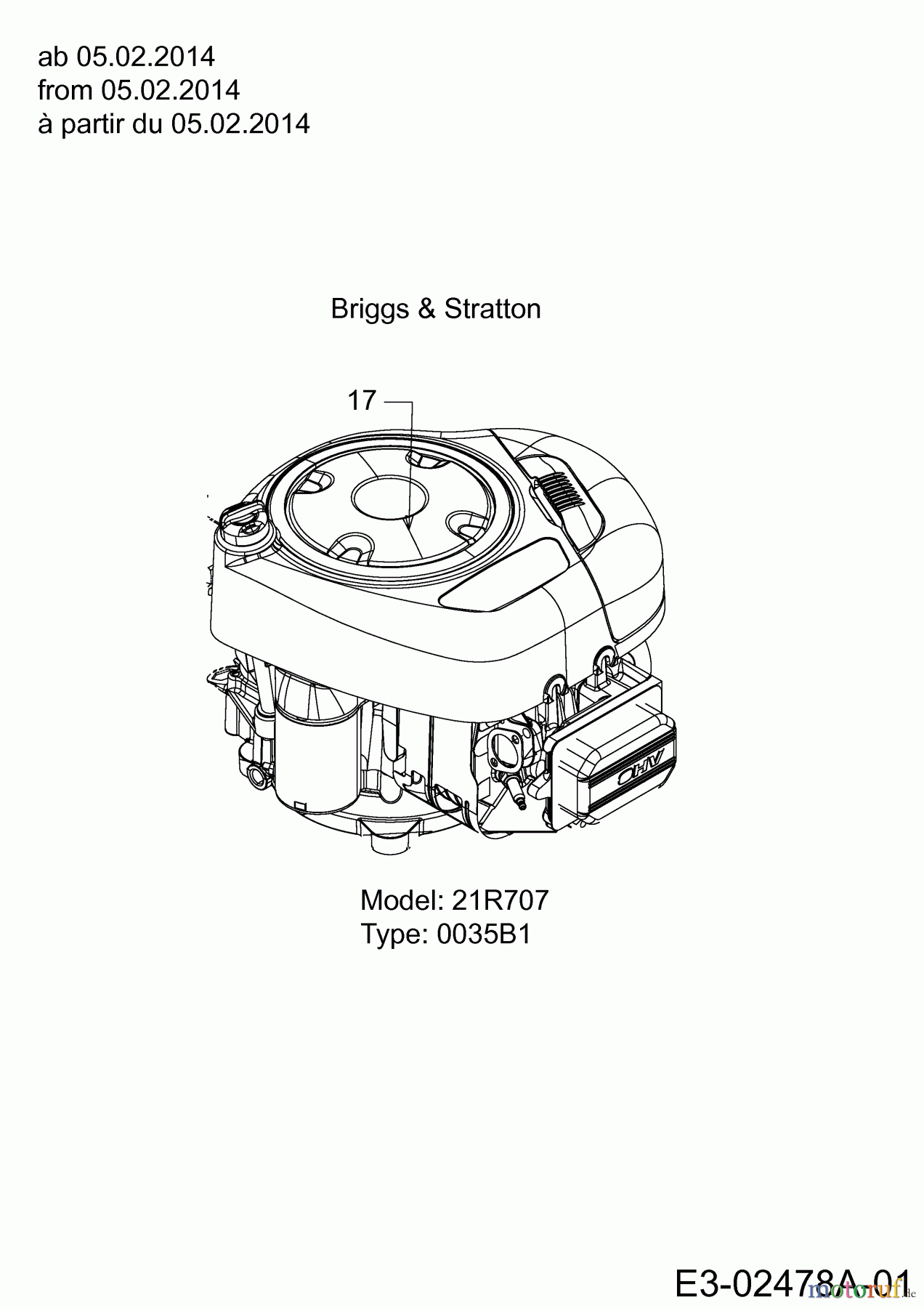  Dormak Rasentraktoren TX 36 T 13HH76SE699  (2017) Motor Briggs & Stratton ab 05.02.2014