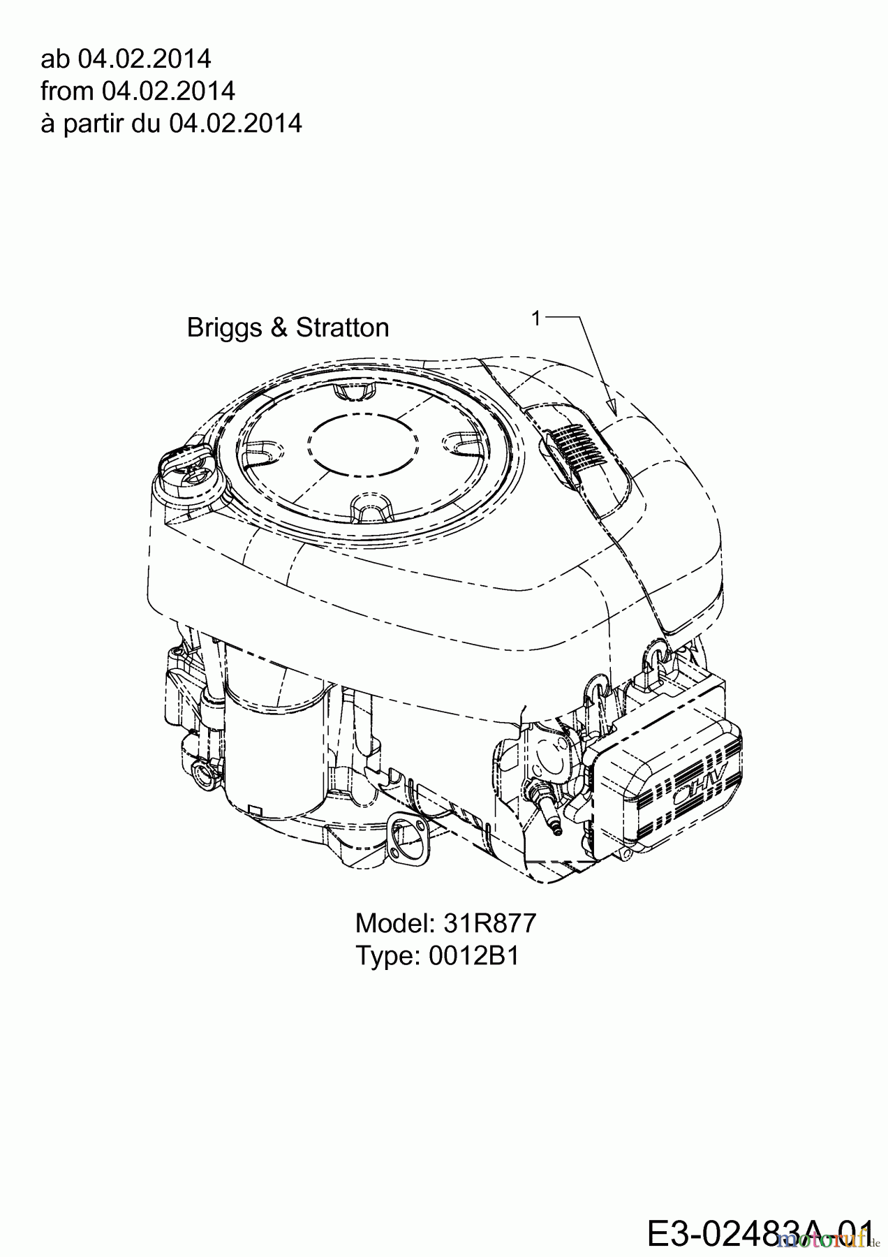  Tigara Lawn tractors TG 19/107 H 13HJ79KG649  (2014) Engine Briggs&Stratton from 04.02.2014
