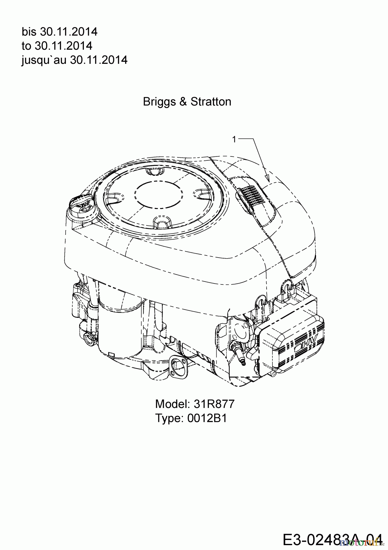  Tigara Lawn tractors TG 19/107 H 13HJ79KG649  (2015) Engine Briggs & Stratton to 30.11.2014