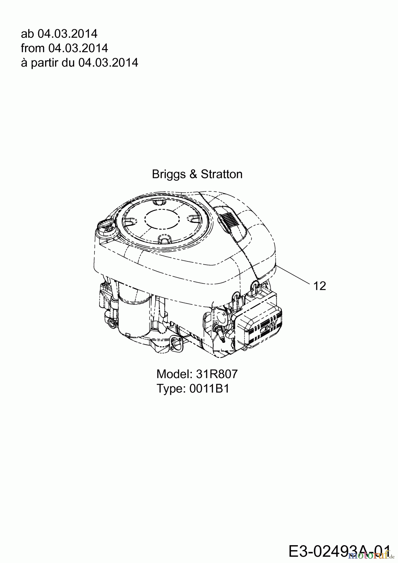 MTD Lawn tractors LTEX 107 H 13HO79KG682 (2014) Engine Briggs & Stratton from 04.03.2014