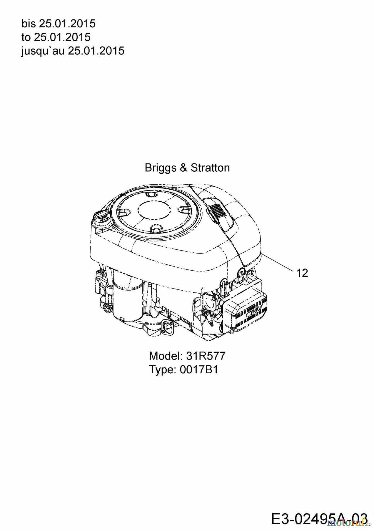  Cub Cadet Lawn tractors CC 1016 AF 13BD90AF603  (2015) Engine Briggs & Stratton to 25.01.2015
