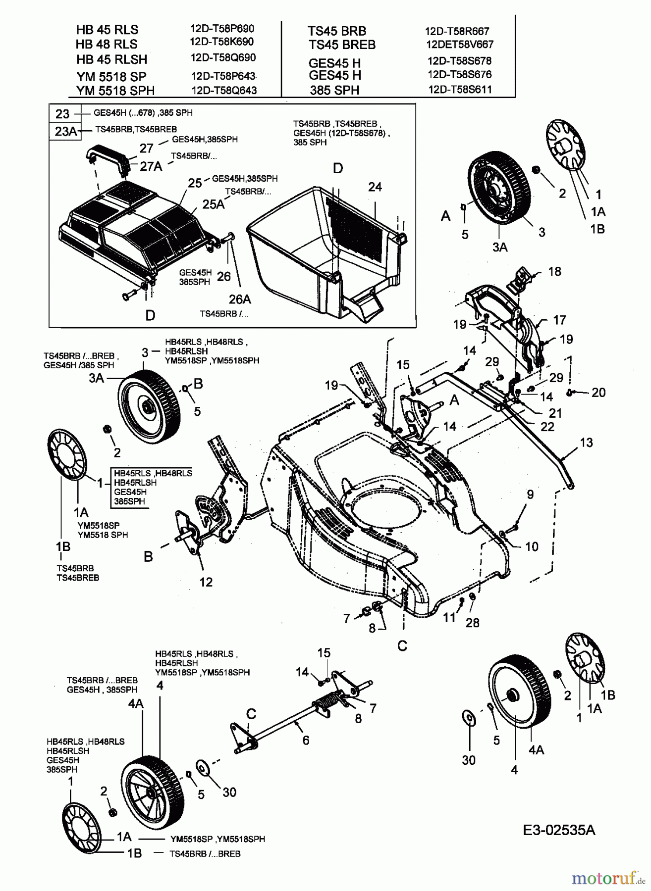  MTD Petrol mower self propelled GES 45 H 12D-T58S678  (2005) Grass catcher, Hight adjustment, Wheels