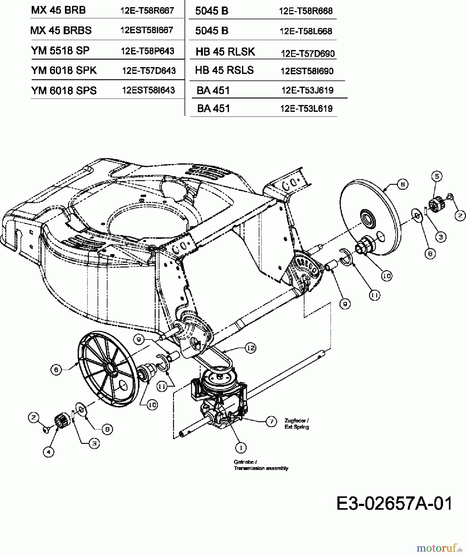 Mac Allister Petrol mower self propelled 5045 B 12E-T58L668  (2006) Gearbox