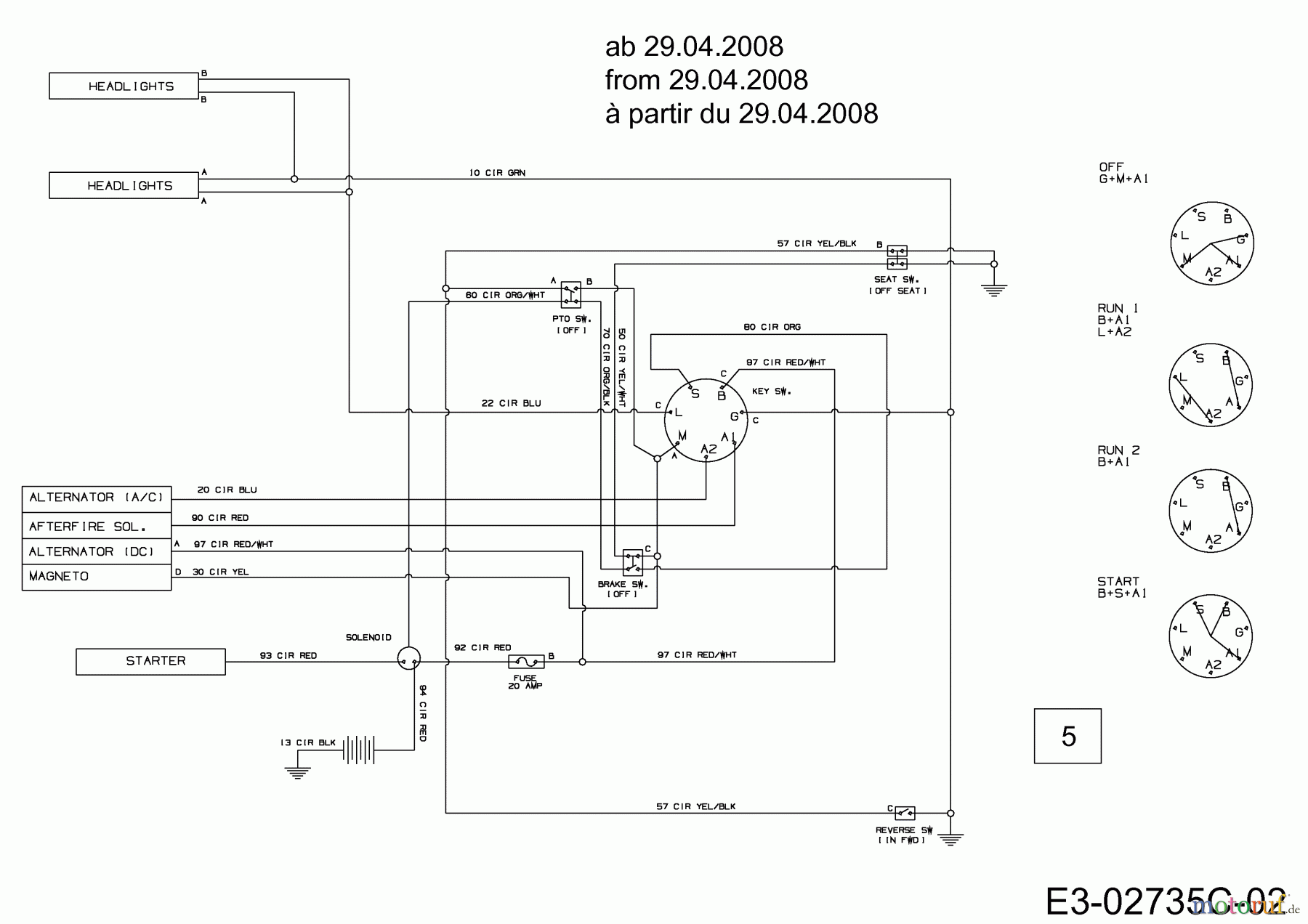  Edenparc Lawn tractors EP 175/107 H 13AN799G408  (2008) Wiring diagram from 29.04.2008