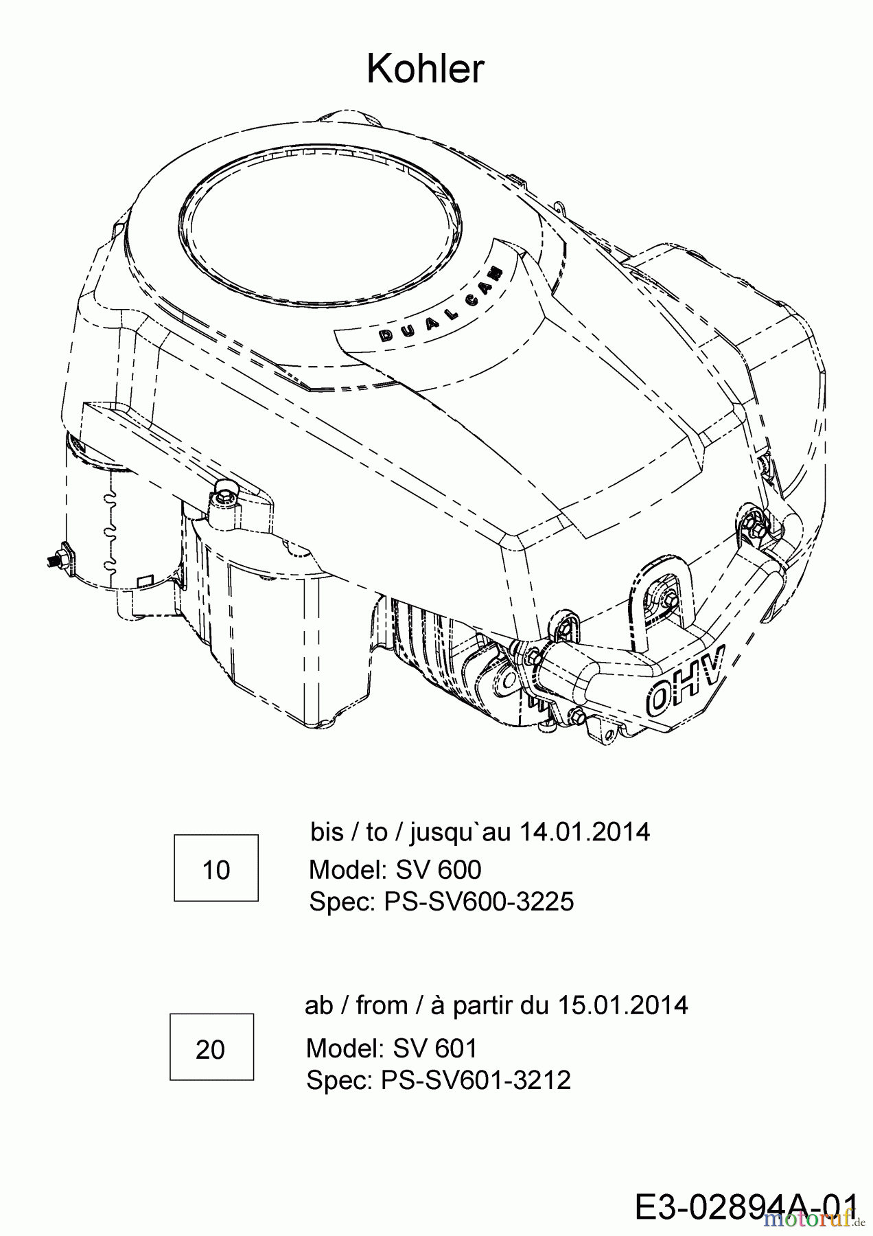 Cub Cadet Lawn tractors LTX 1045 13WX91AT056 (2014) Engine Kohler