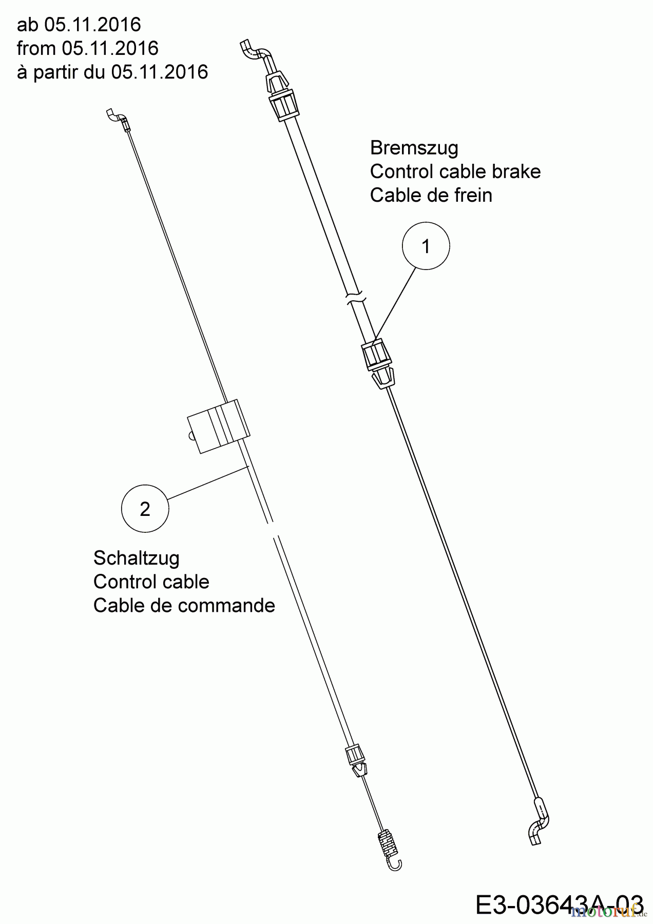  Cub Cadet Petrol mower self propelled LM1 CR53 12A-PQSC603   (2017) Control cable brake, Control cable from 05.11.2016