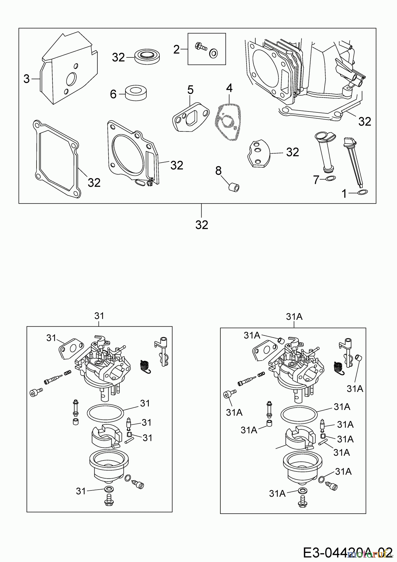  MTD-Engines Vertical 1P65WH 752Z1P65WH  (2008) Engine gasket kit, Repair kit carburetor