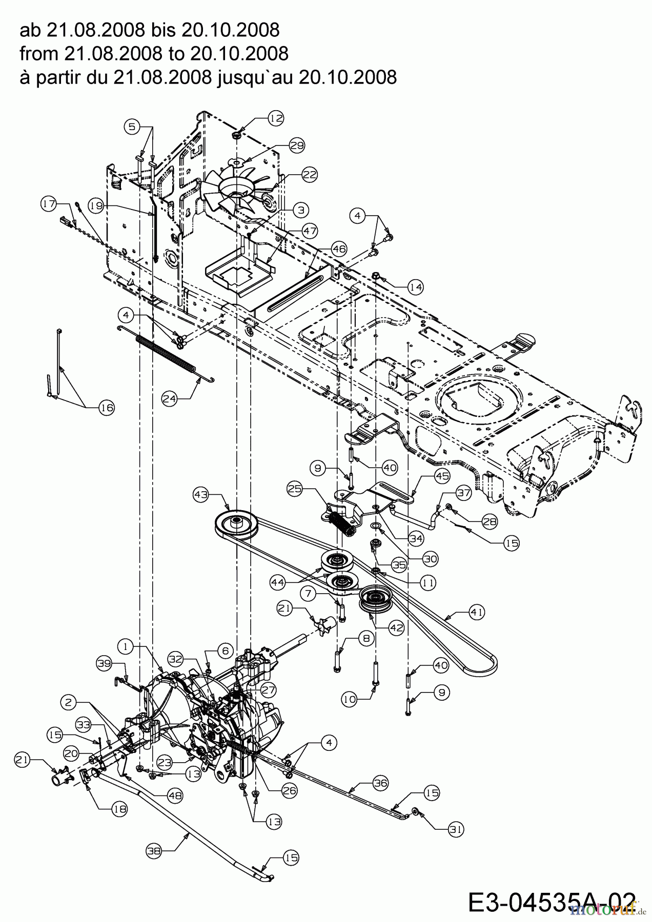  Massey Ferguson Lawn tractors MF 38-15 SD 13AV91CF695  (2009) Drive system from 21.08.2008 to 20.10.2008