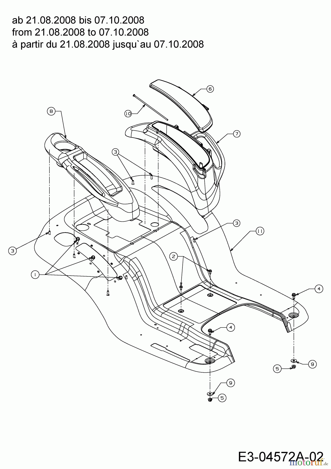  Massey Ferguson Lawn tractors MF 38-15 SD 13AV91CF695  (2009) Fender à partir du 21.08.2008 jusqu`au 07.10.2008