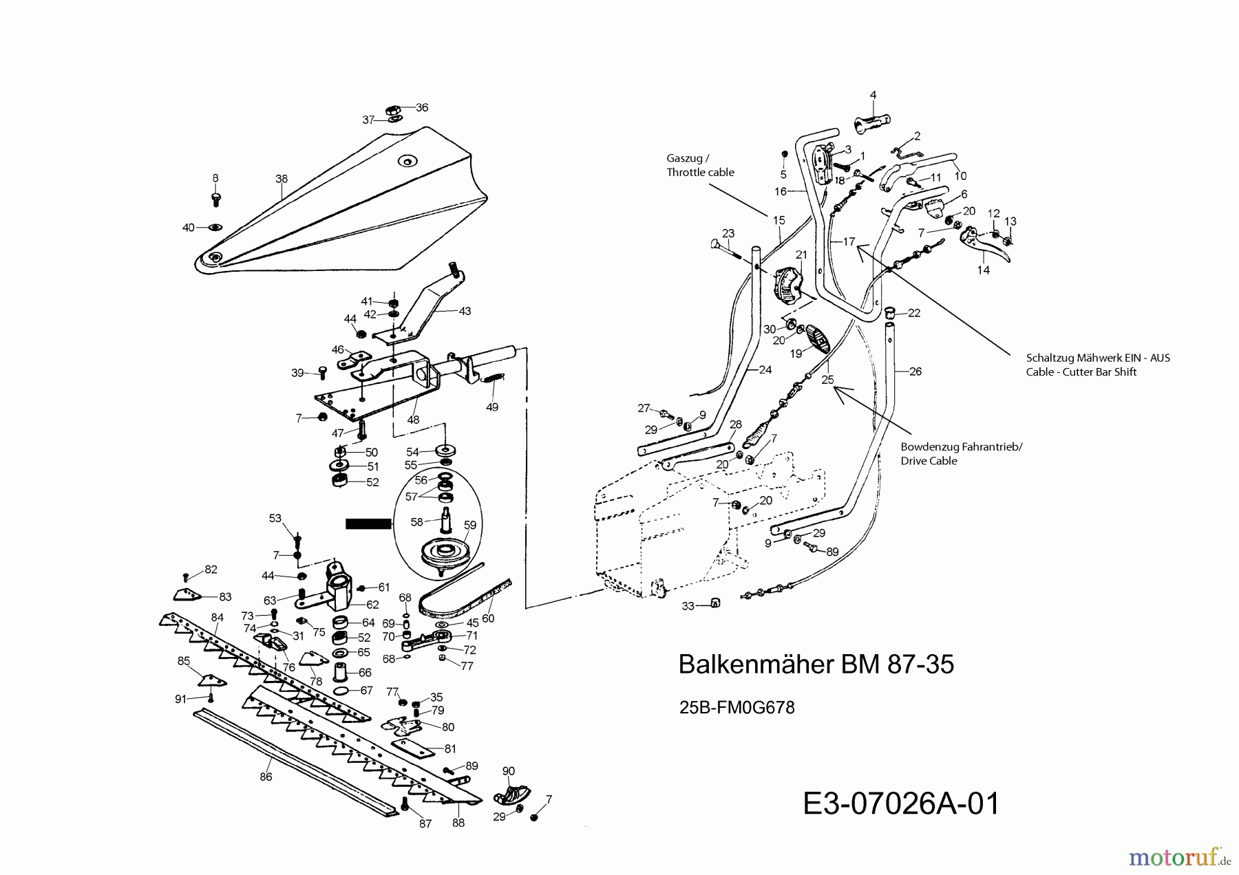  MTD Cutter bar mower BM 87-35 25B-FM0G678  (2012) Handle, Cutter bar