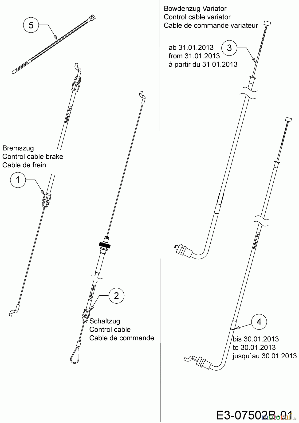 Cub Cadet Petrol mower self propelled CC 53 SPBE V 12BGQ56L603 (2014) Control cables
