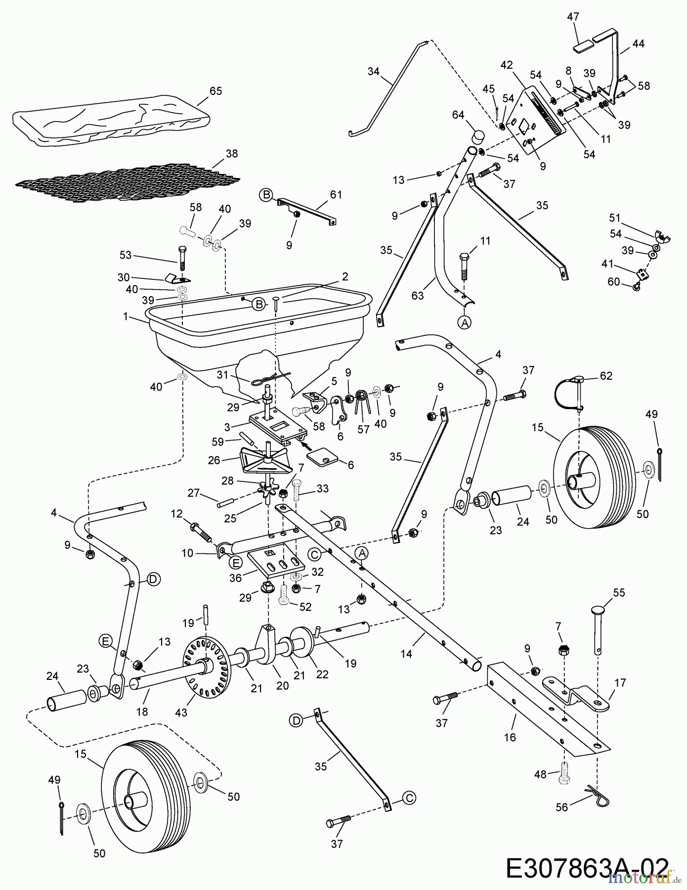  MTD Accessories Accessories garden and lawn tractors Spreader 45-03291  (190-036-000) 190-036-000  (2008) Basic machine