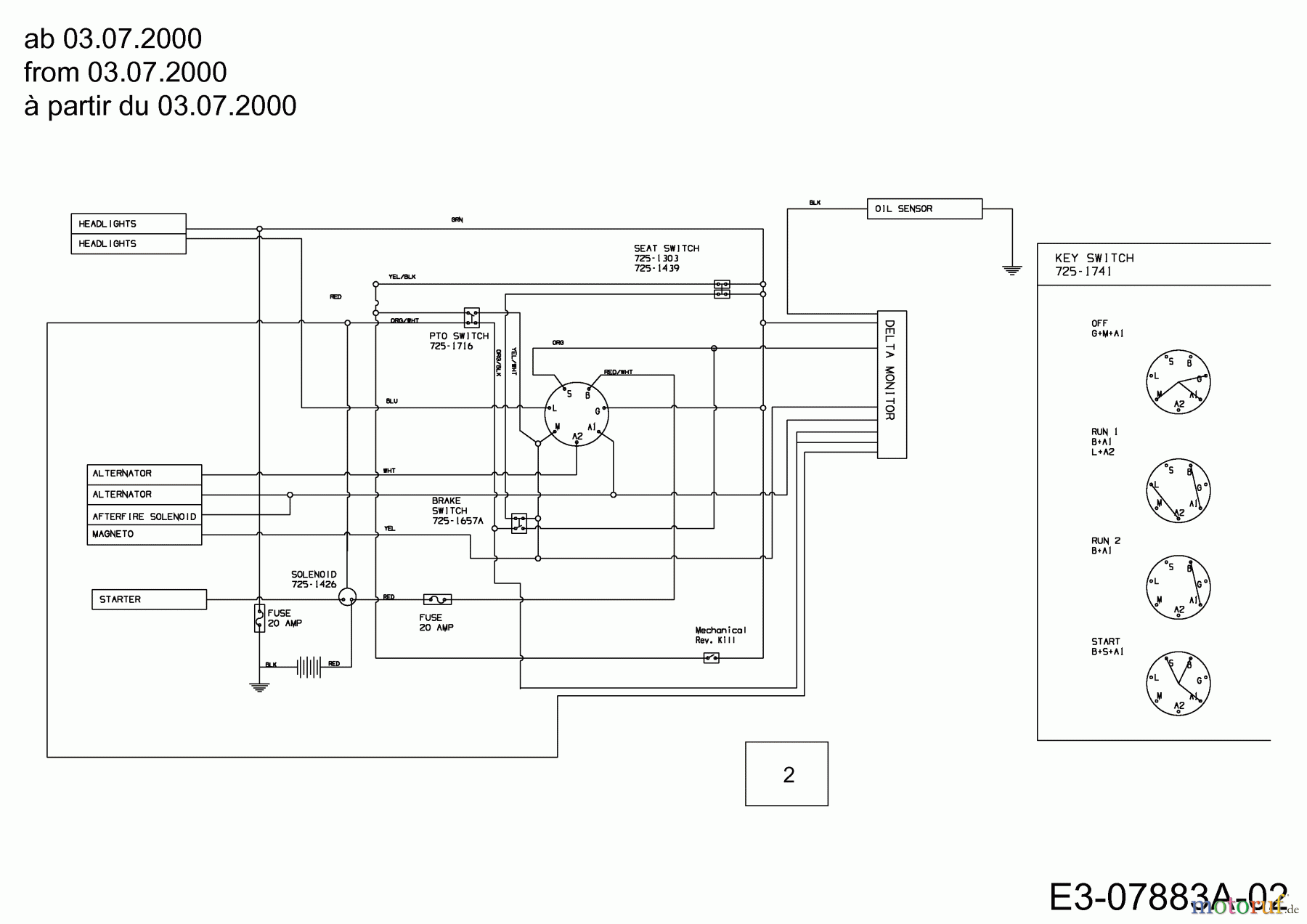  Gutbrod Lawn tractors Sprint SLX 107 S 13AP606G690  (2000) Wiring diagram from 03.07.2000