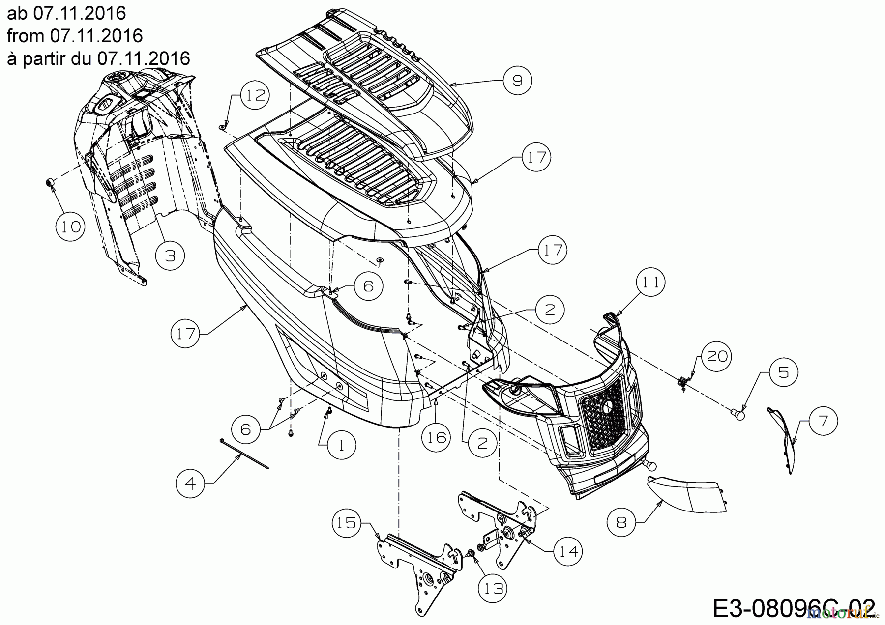 MTD Lawn tractors Optima LN 180 H 13HT71KN600 (2017) Engine hood K-Style from 07.11.2016