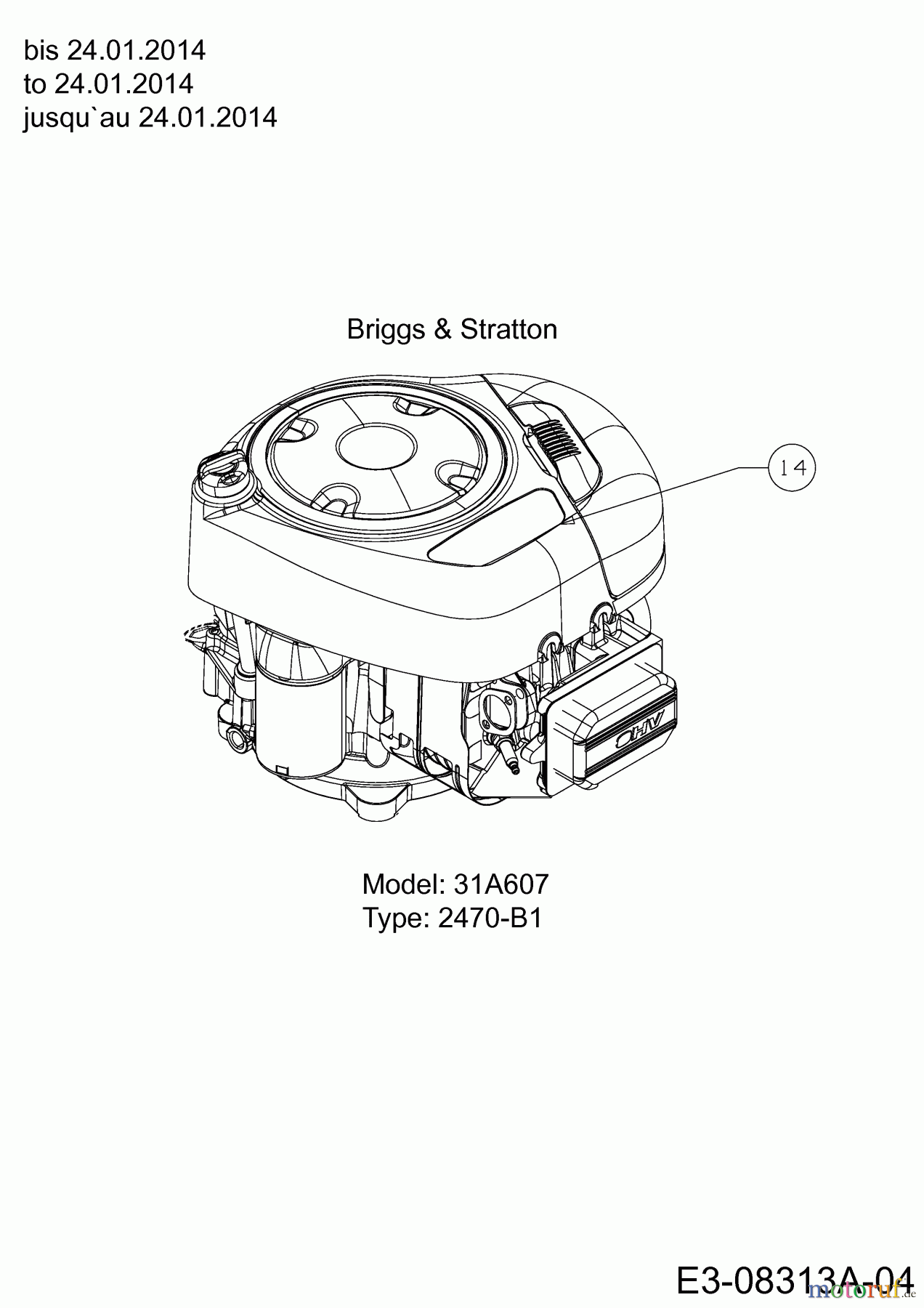  Lux Tools Lawn tractors RT 155-92 H 13AM77TE694  (2014) Engine Briggs & Stratton to 24.01.2014
