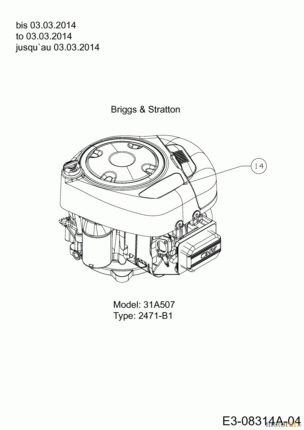  MTD Lawn tractors LTEX 96 T 13HM76KF682  (2014) Engine to 03.03.2014