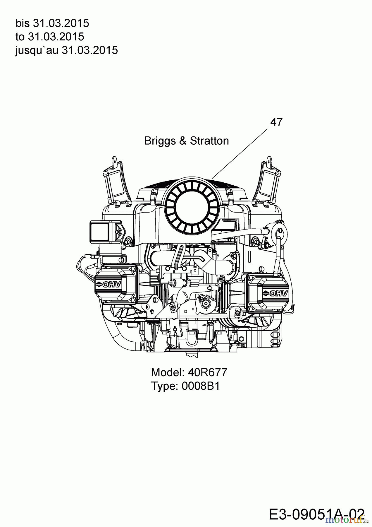  MTD Lawn tractors LTEX 107 HB 13HT79KG682  (2015) Engine Briggs & Stratton to 31.03.2015