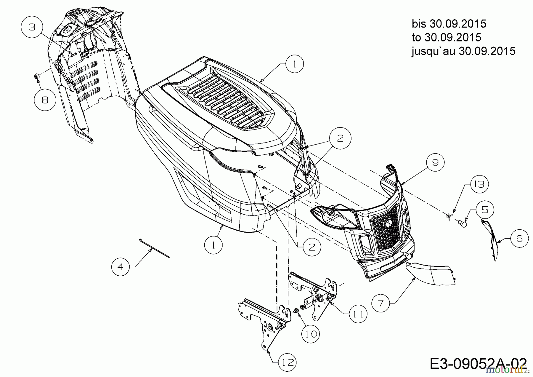  MTD Lawn tractors DL 92 BH 13HH71KE677  (2015) Engine hood K-Style to 30.09.2015