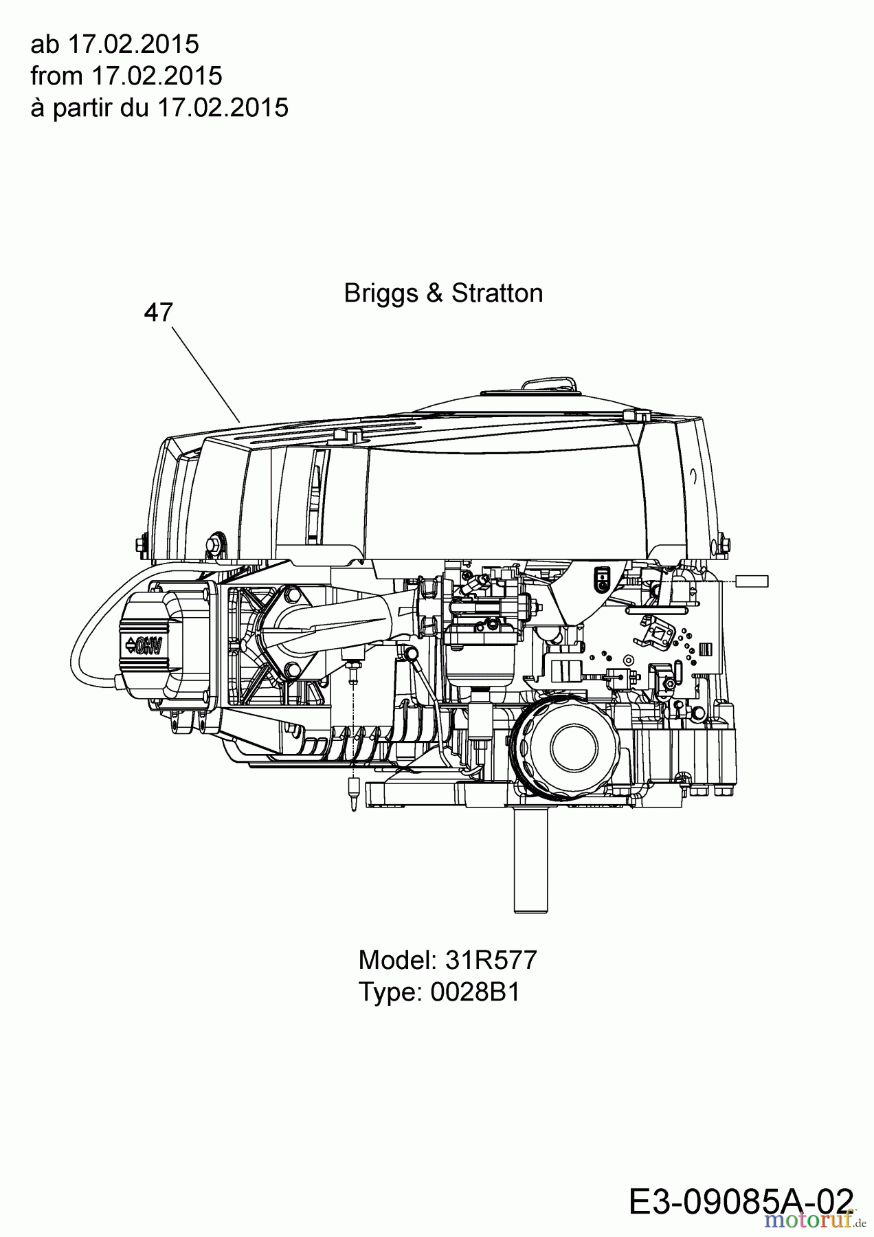 Cub Cadet Lawn tractors CC 1016 AE 13HD90AE603  (2015) Engine Briggs & Stratton from 17.02.2015