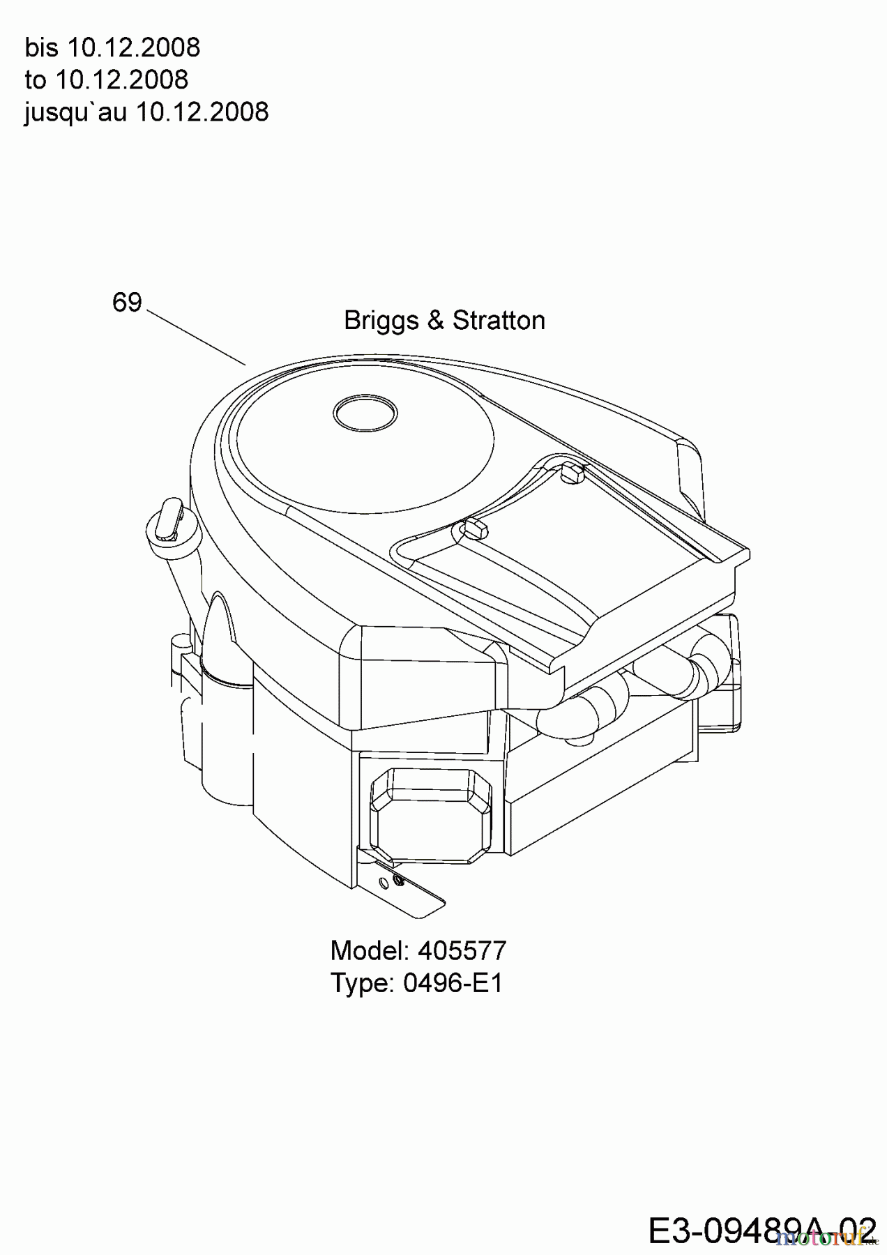 Bolens Lawn tractors BL 200/107 H 13AT795G684 (2009) Engine B&S to 10.12.2008