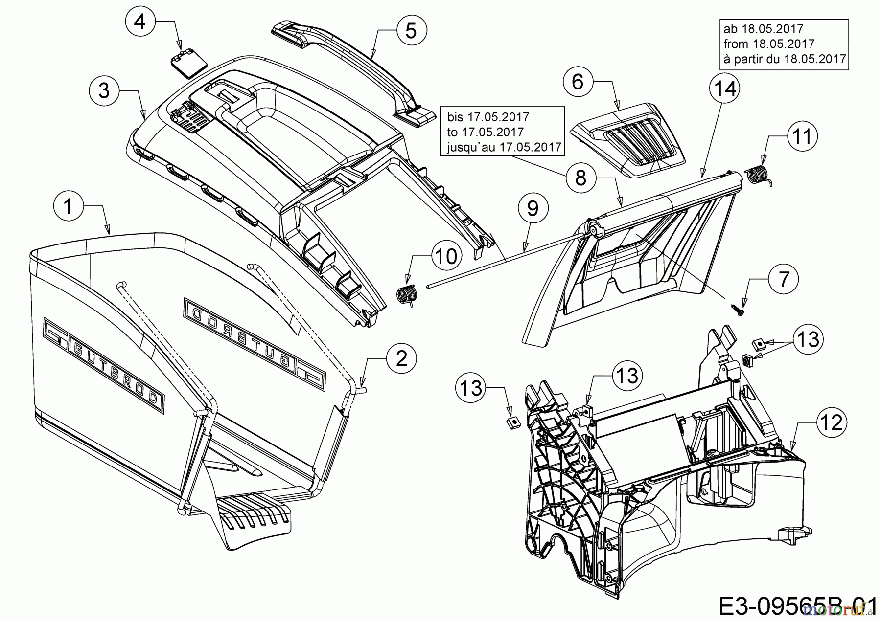 Gutbrod Petrol mower self propelled HB 53 AB 12ABPV5L690  (2017) Grass catcher, Rear flap, Rear baffle