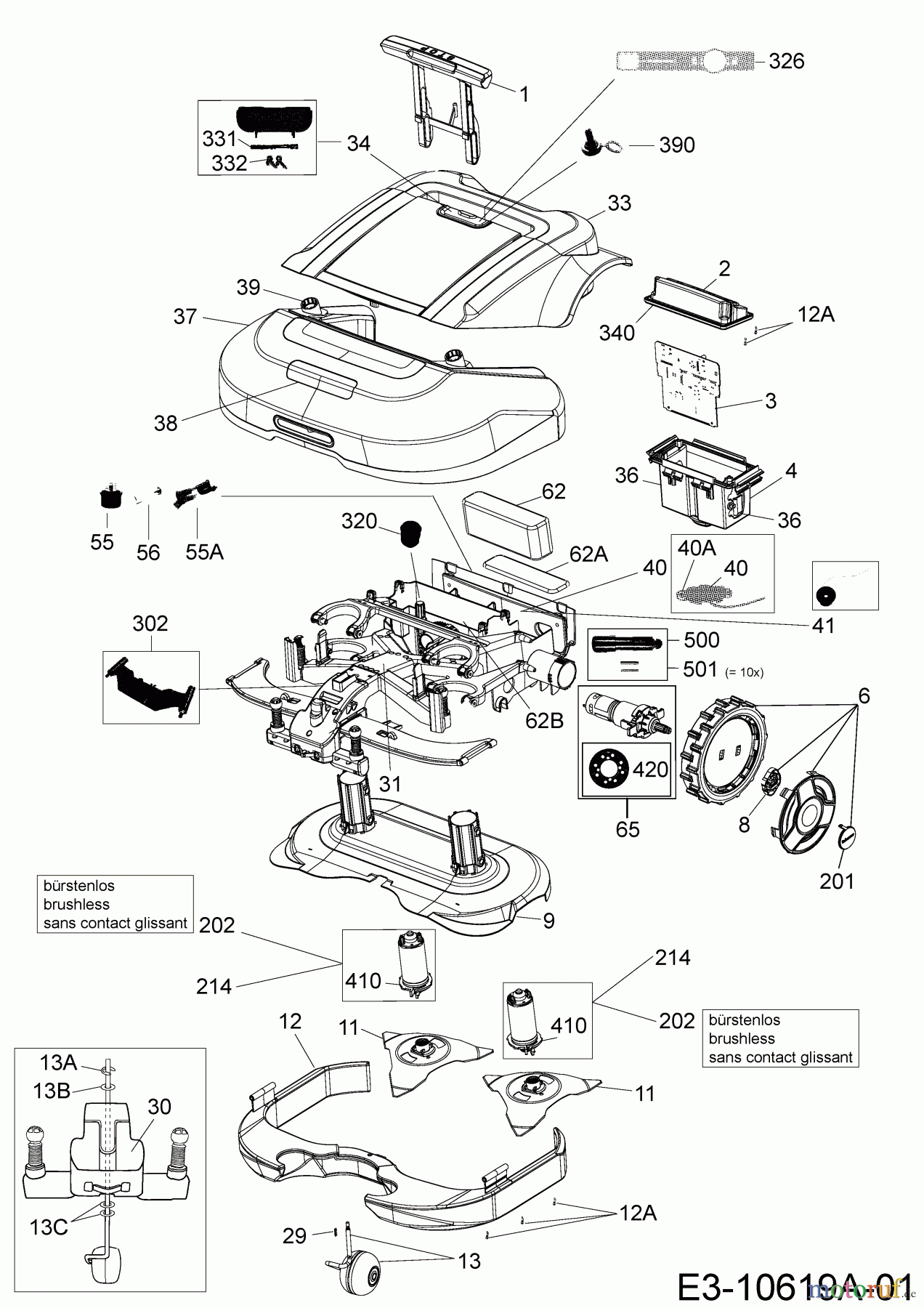  Robomow Mähroboter RS615U PRD6100YG  (2017) Elektromotore, Gehäuse, Messer, Räder