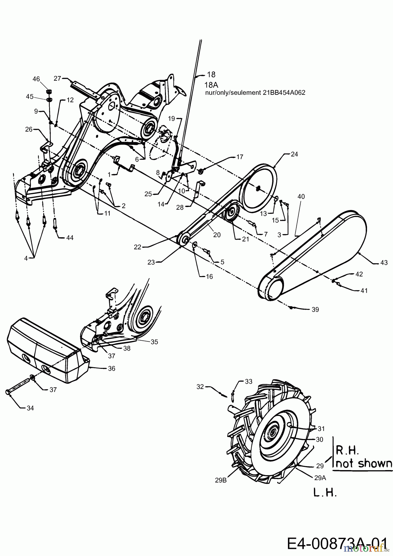  MTD Tillers T/450 21BB454A062  (2002) Gearbox, Wheels