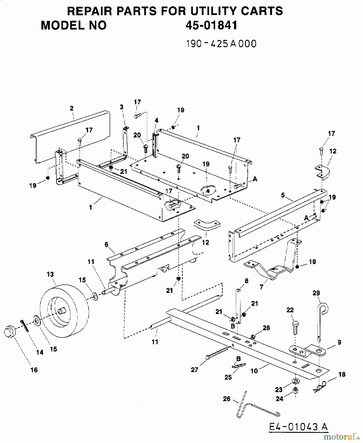  MTD Accessories Accessories garden and lawn tractors Utility cart 45-01841  (190-425A000) 190-425A000  (2005) Basic machine