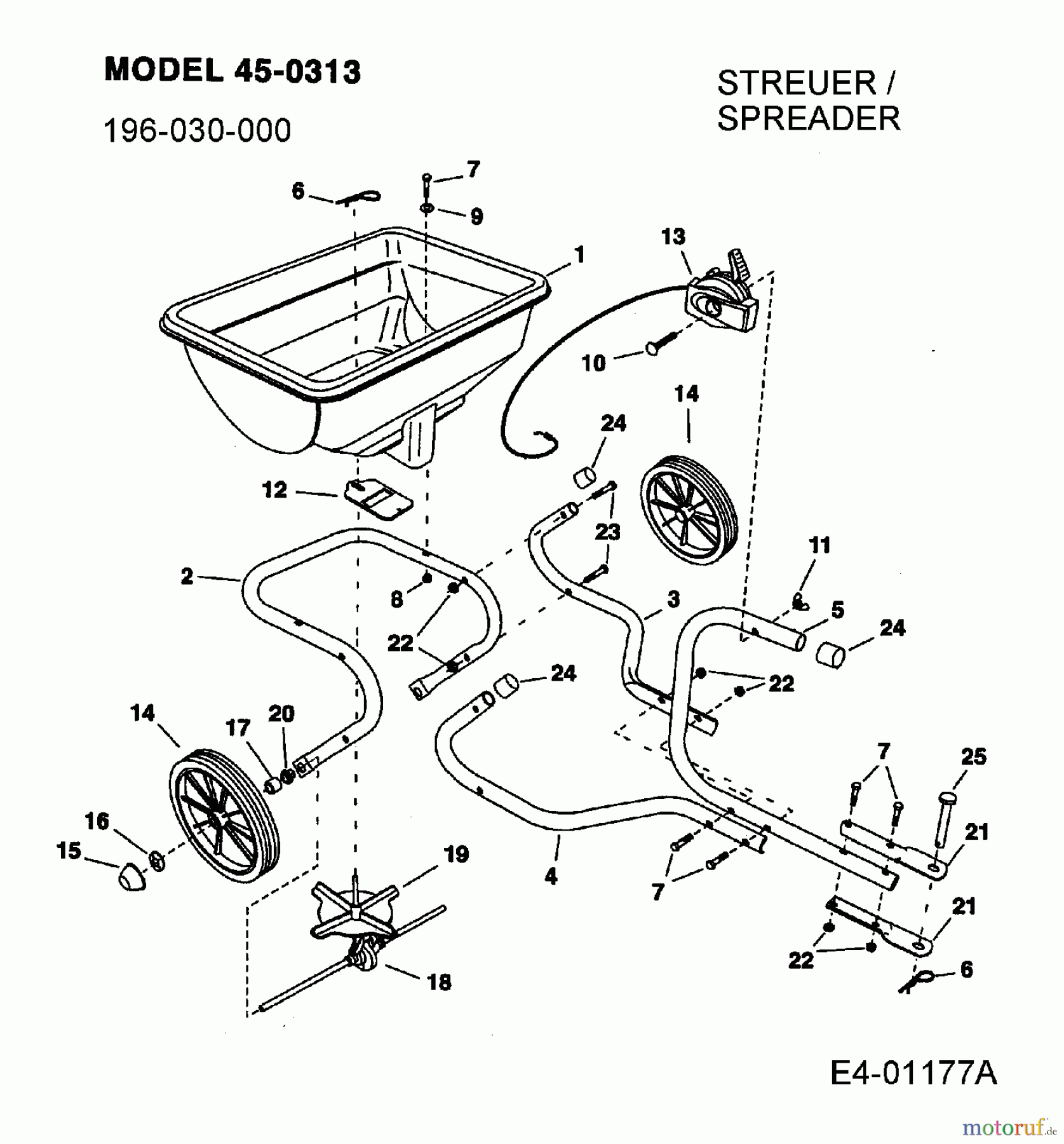  MTD Accessories Accessories garden and lawn tractors Spreader 45-0313  (196-030-000) 196-030-000  (2005) Basic machine