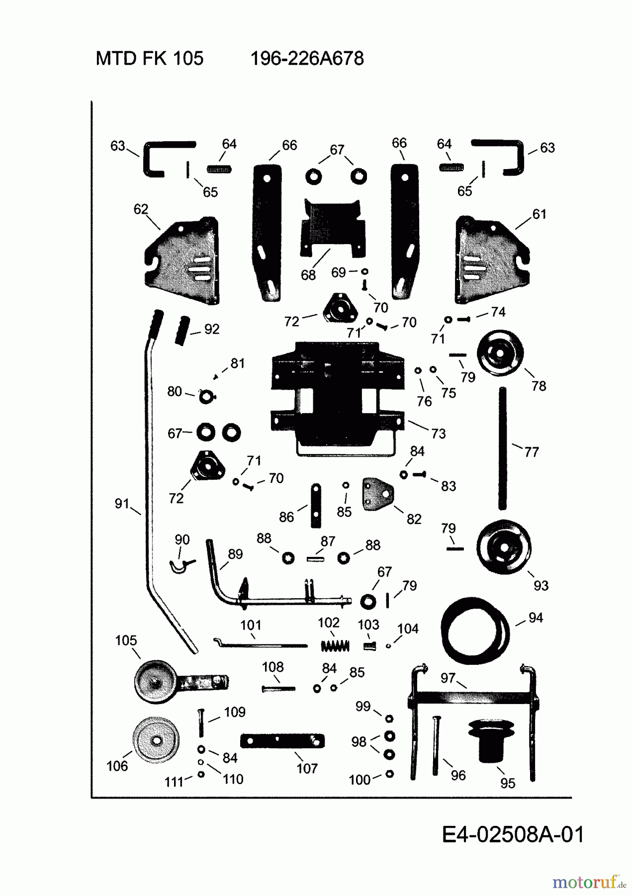 MTD Accessories Accessories garden and lawn tractors Front sweeper FK 105 196-226A678 (2008) Lift system, Wheels