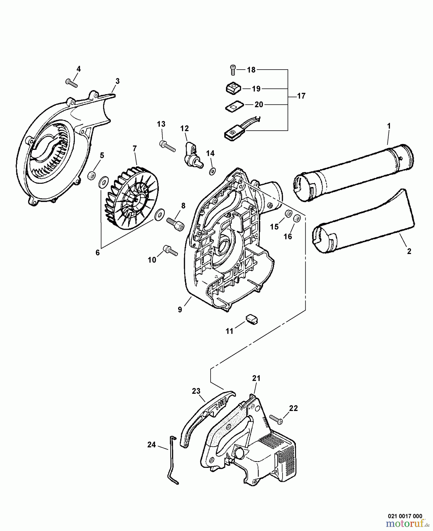  Echo Bläser / Sauger / Häcksler / Mulchgeräte	 PB-200 - Echo Hand Held Blower, S/N: P06013001001 - P06013999999 Fan Case, Engine Cover, Controls, Blower Tubes  S/N: P06013001001 - P06013002770