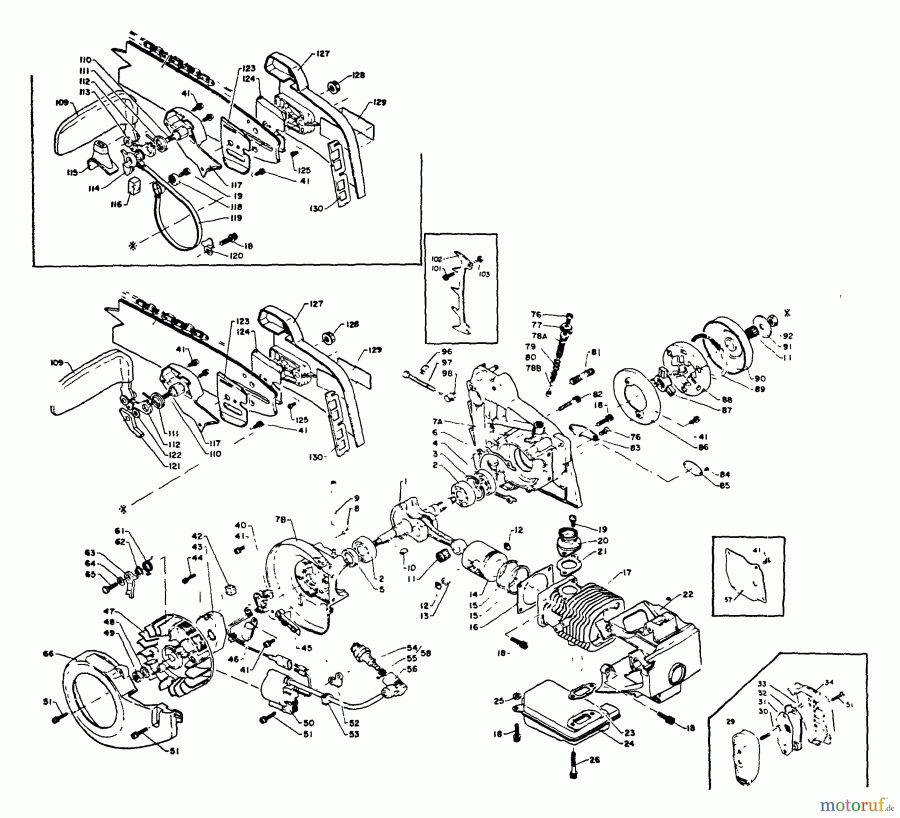  Echo Sägen, Kettensägen CS-500VL - Echo Chainsaw, S/N: 001001 - 049000 Eng, Exhaust, Ign, Cltch, Oiler, Auto, In, Ex, Chn Brk, Cut Attch