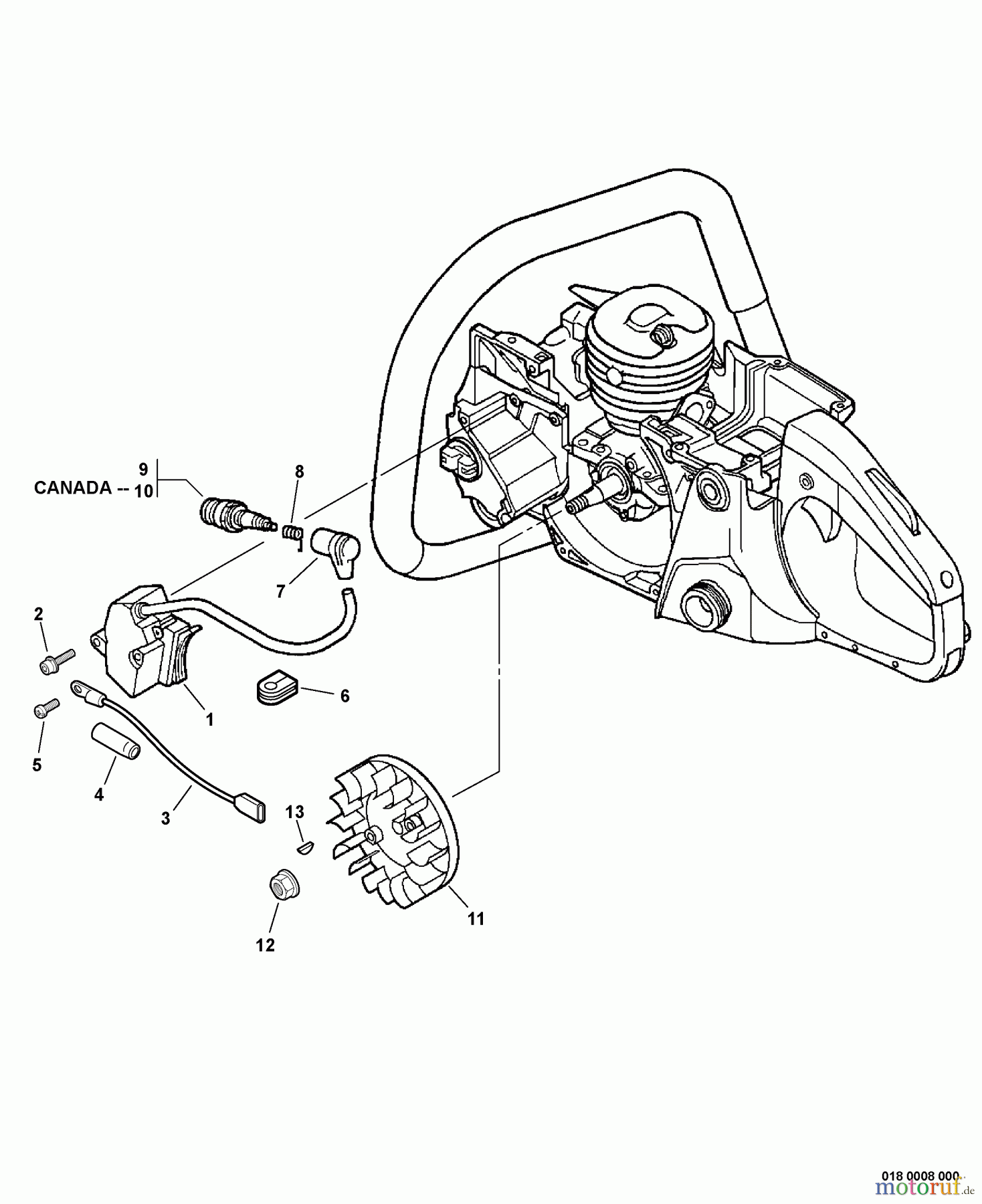  Echo Sägen, Kettensägen CS-530 - Echo Chainsaw, S/N: C02803001001 - C02803999999 Ignition