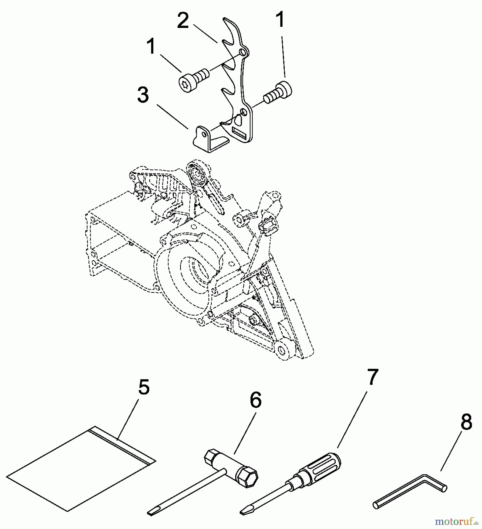  Echo Sägen, Kettensägen CS-600 - Echo Chainsaw, S/N: C24526001001 - C24526999999 Chain Catcher, Spiked Bumper, Tools