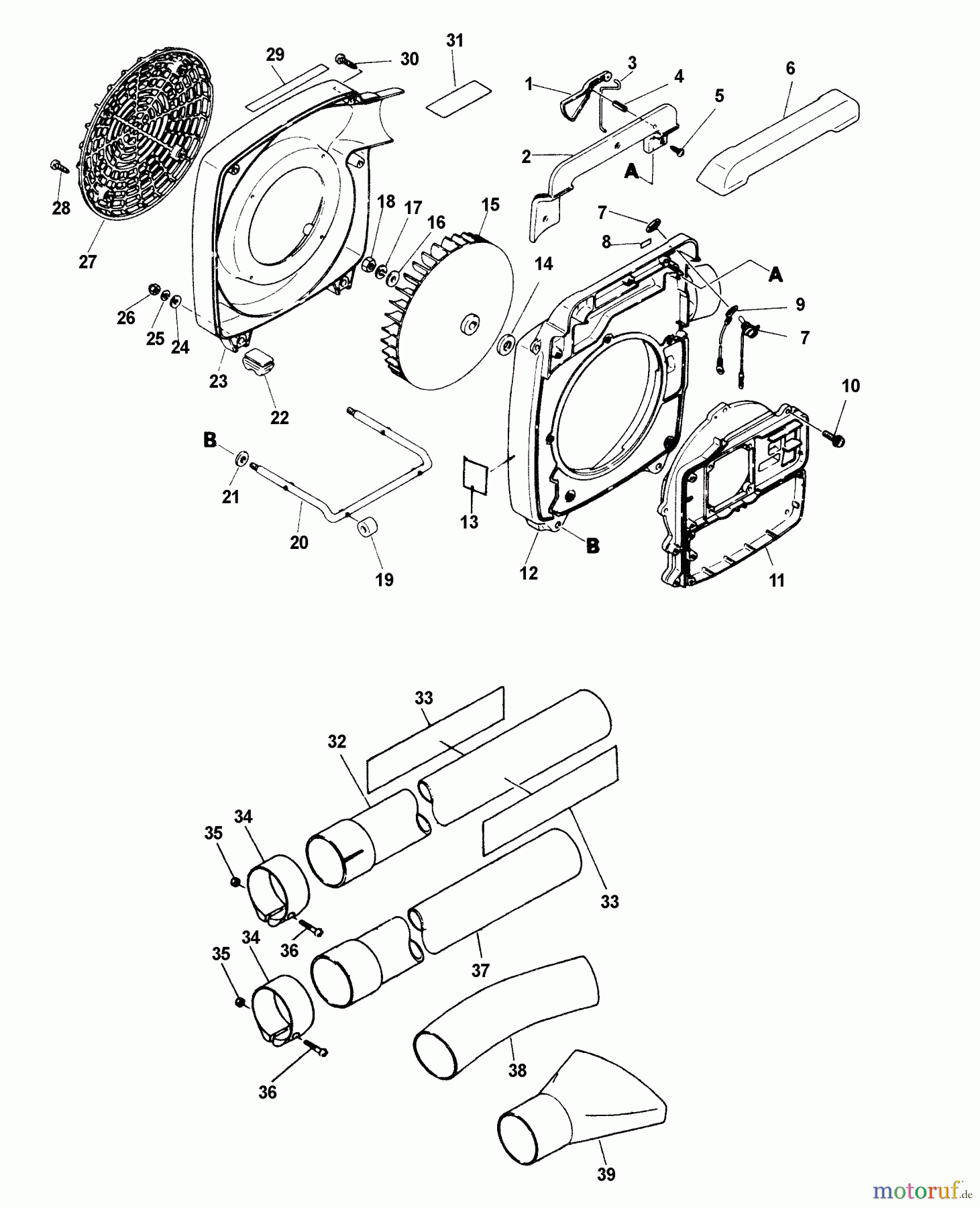  Echo Bläser / Sauger / Häcksler / Mulchgeräte	 PB-210E - Echo Hand Held Blower (Type 1E) Blower Pipes, Cases, Fan