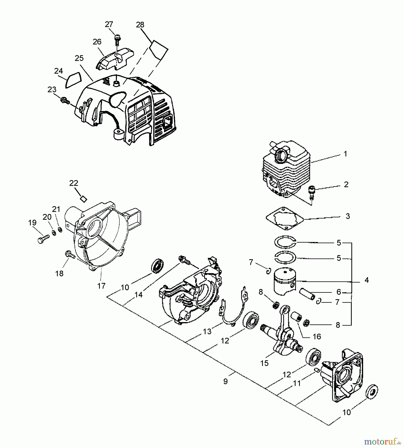 Echo Hochentaster PPSR-2433 - Echo Pole Saw / Pruner, S/N: 001001 - 503999 (Type 1E) Crankcase, Engine, Engine Cover, Fan Case