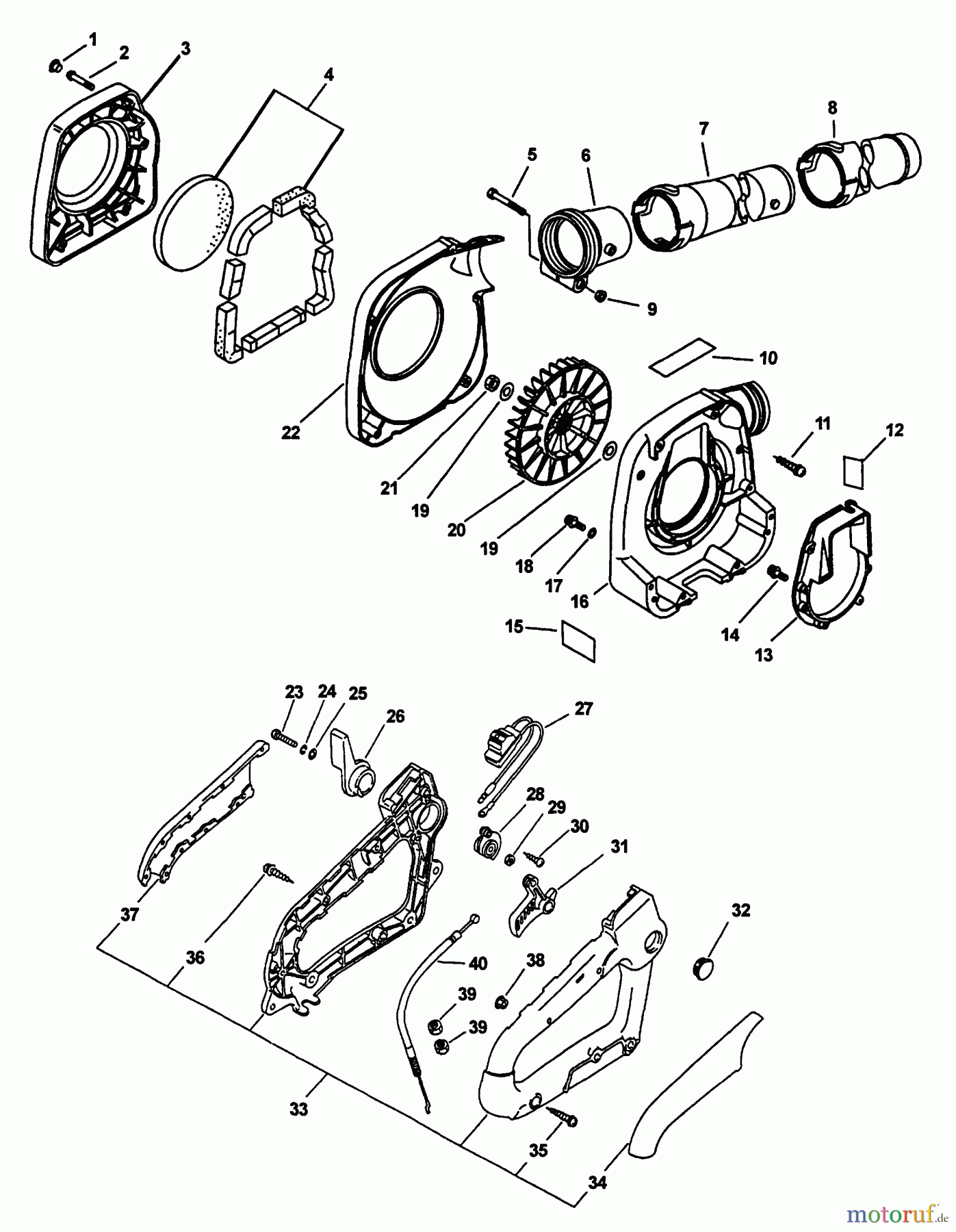  Echo Bläser / Sauger / Häcksler / Mulchgeräte	 PB-24LN - Echo Hand Held Blower (Type 1) Fan, Housing, Pipes, Handle, Throttle, Stop Switch