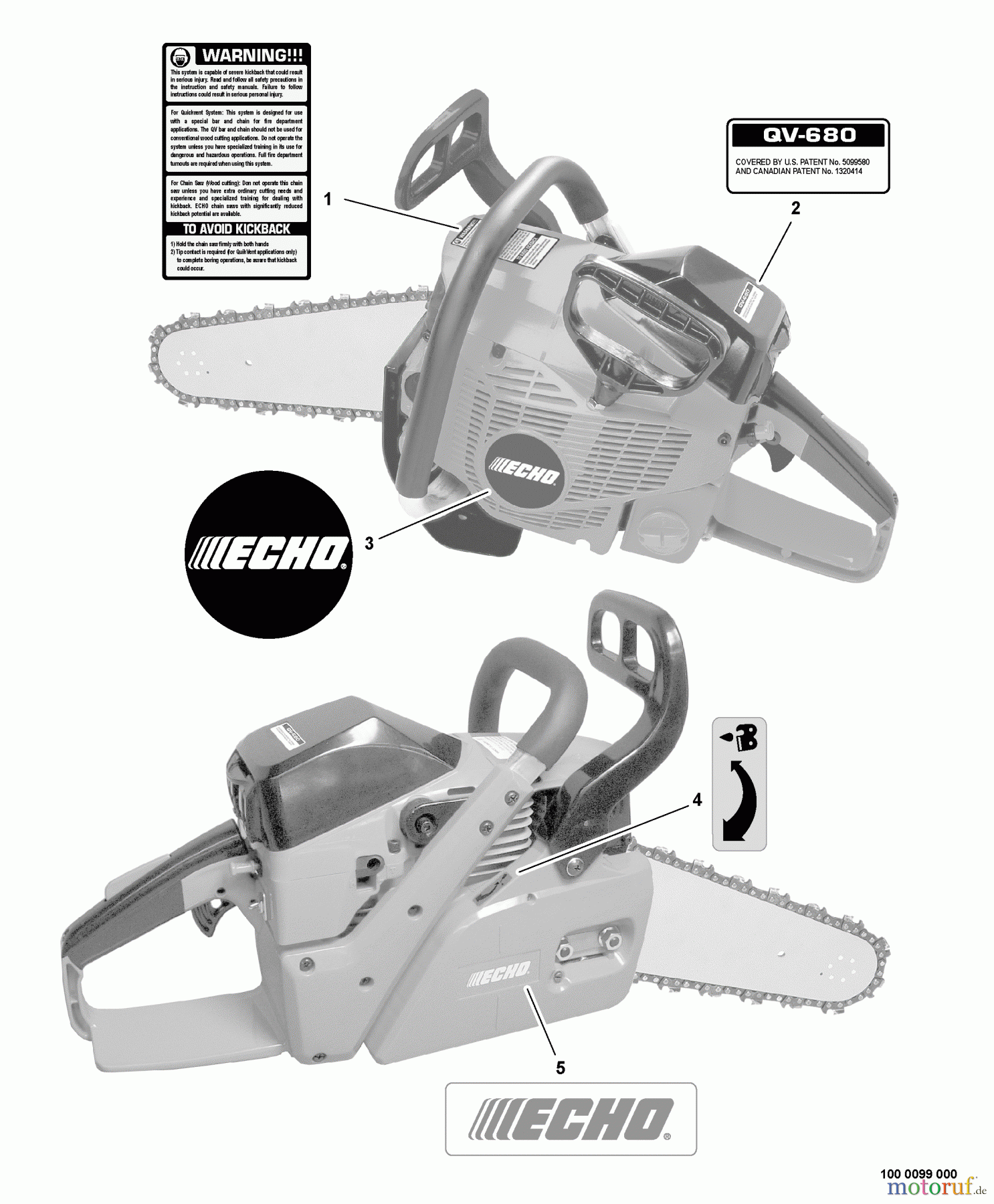 Echo Rettungssäge QV-680 - Echo Quick Vent Chain Saw, S/N: C03403001001 - C03403999999 Labels