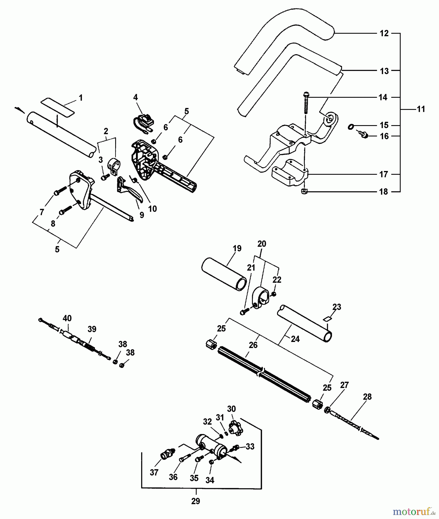 Echo Trimmer, Faden / Bürste PAS-2100 - Echo Power Unit, S/N: 001001 & Up (Type 1E) Driveshaft, Coupling, Handles, Throttle, Stop Switch