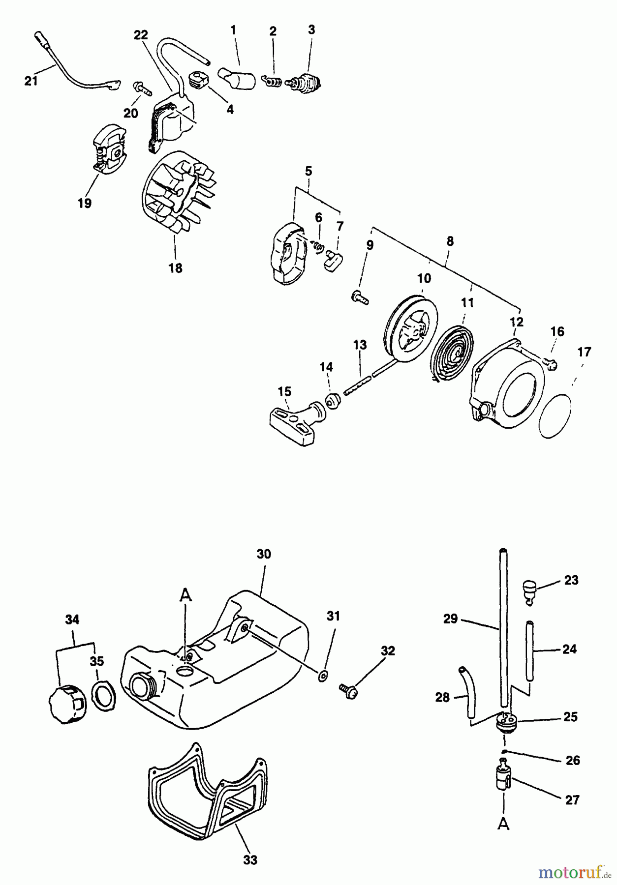 Echo Trimmer, Faden / Bürste SRM-2410 - Echo String Trimmer (Type 1) Clutch, Fuel System, Ignition, Starter
