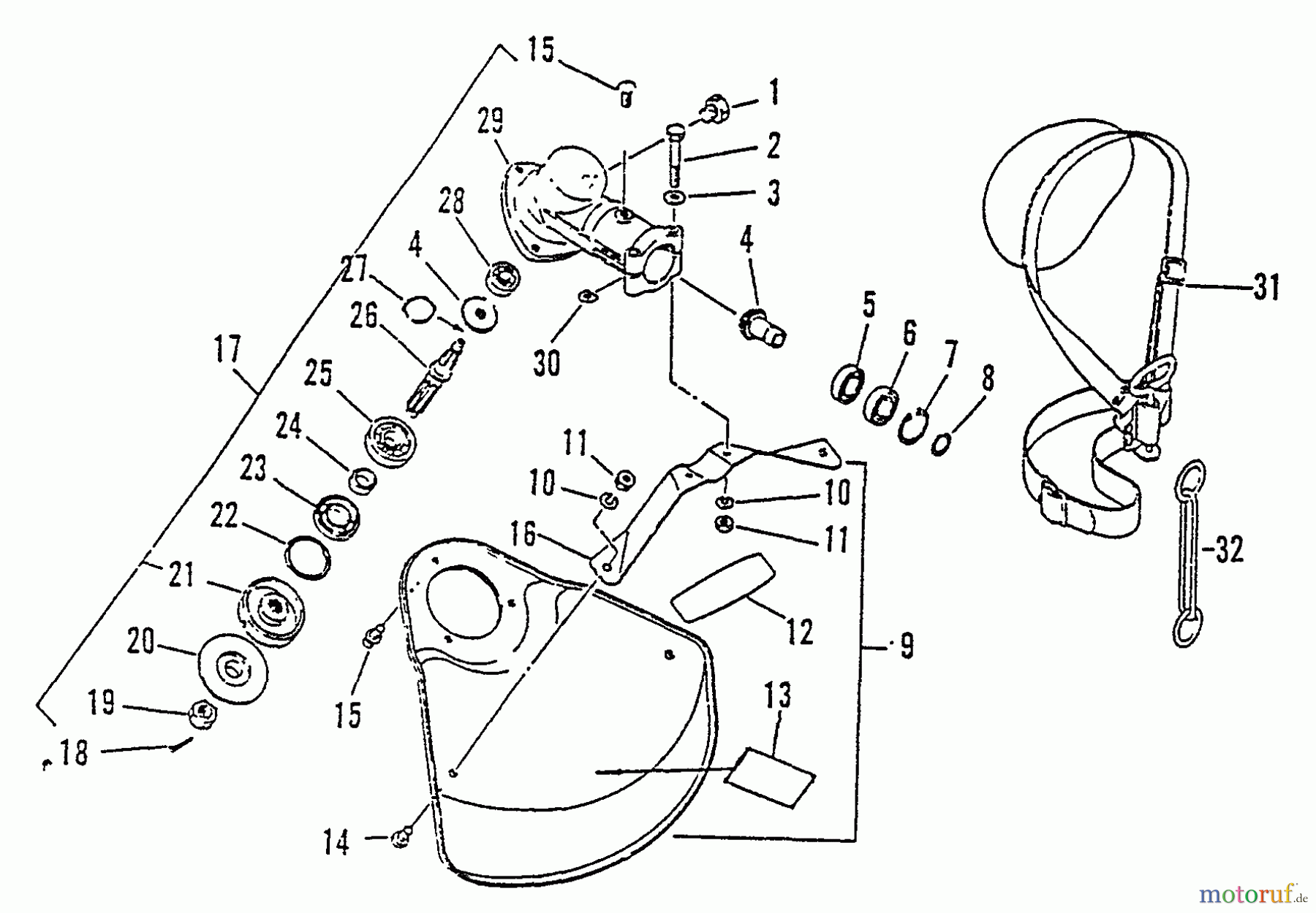 Echo Trimmer, Faden / Bürste SRM-2510 - Echo String Trimmer, S/N:079352 - 098240 Gear Case, Shield, Metal, Harness