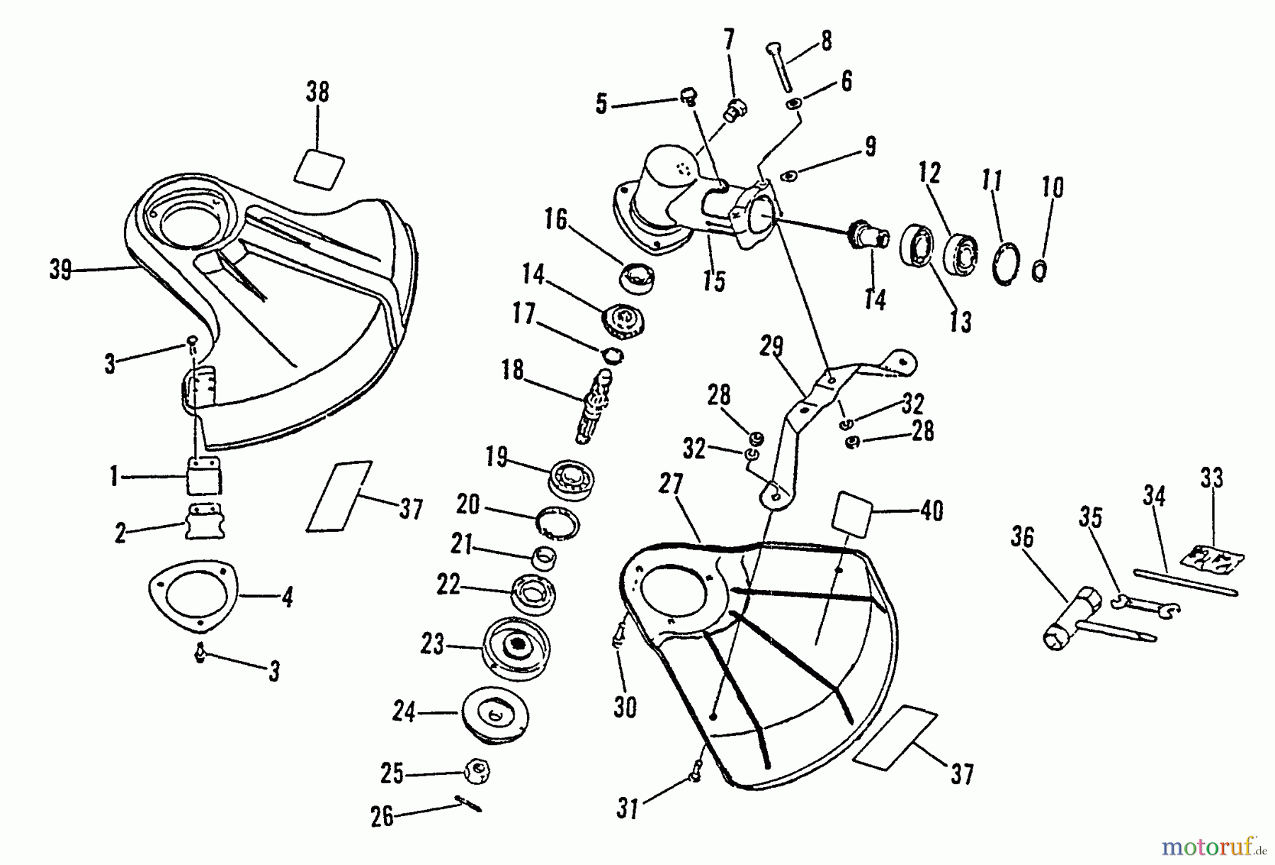  Echo Trimmer, Faden / Bürste SRM-3000 - Echo String Trimmer, S/N:027001 - 034000 Shield, Gear Case, Tools